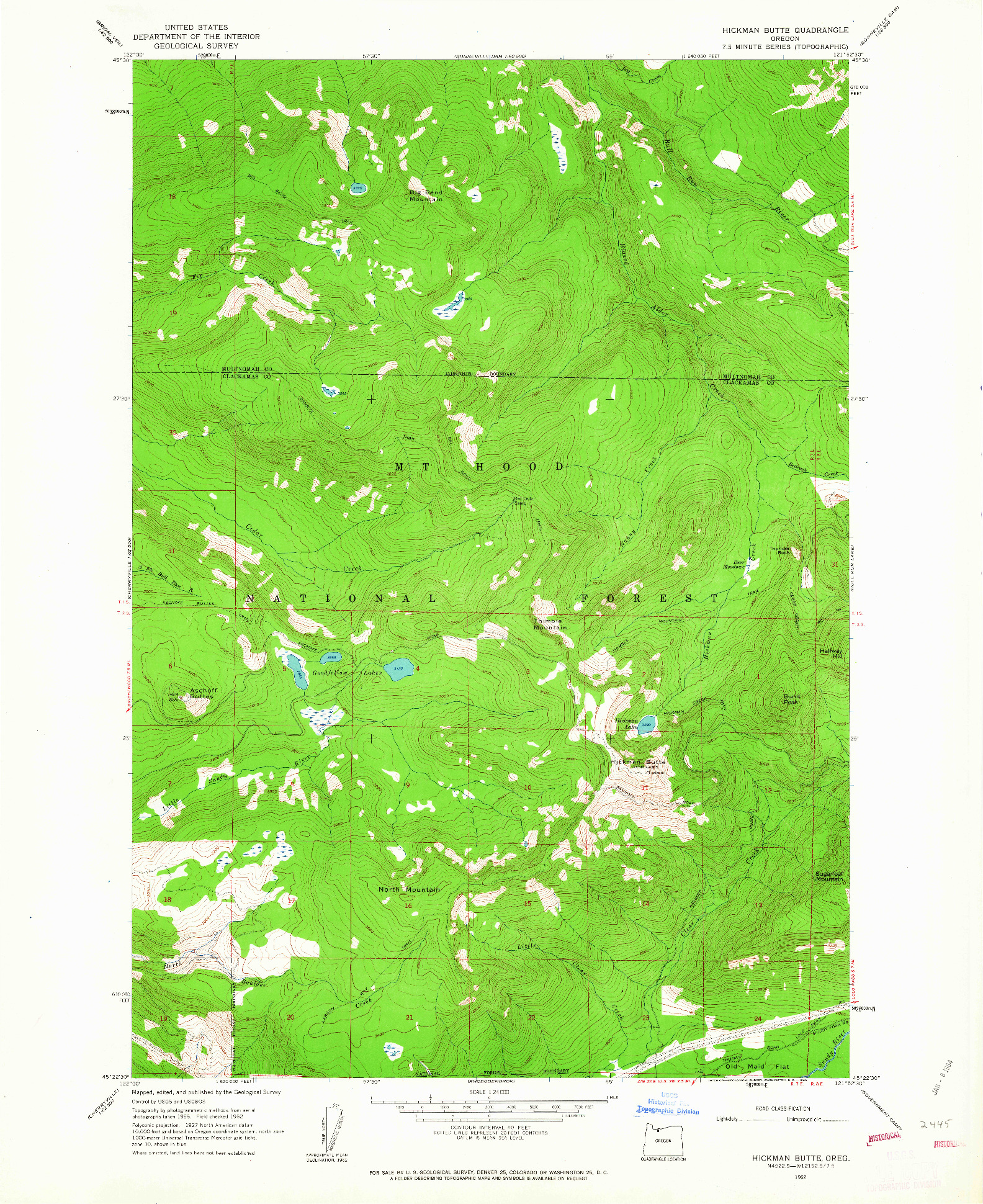 USGS 1:24000-SCALE QUADRANGLE FOR HICKMAN BUTTE, OR 1962