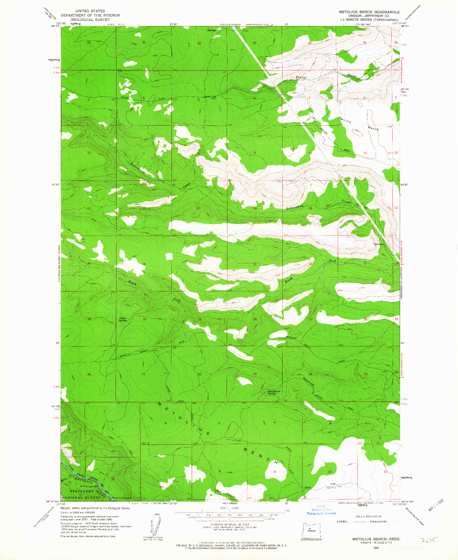 USGS 1:24000-SCALE QUADRANGLE FOR METOLIUS BENCH, OR 1962