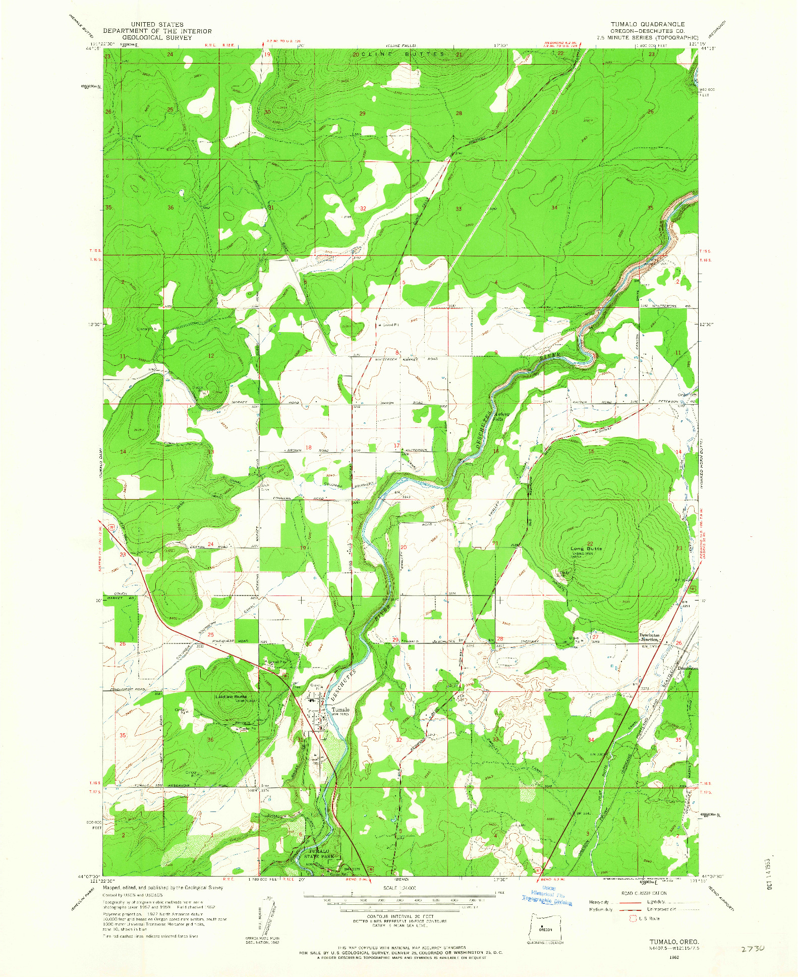 USGS 1:24000-SCALE QUADRANGLE FOR TUMALO, OR 1962