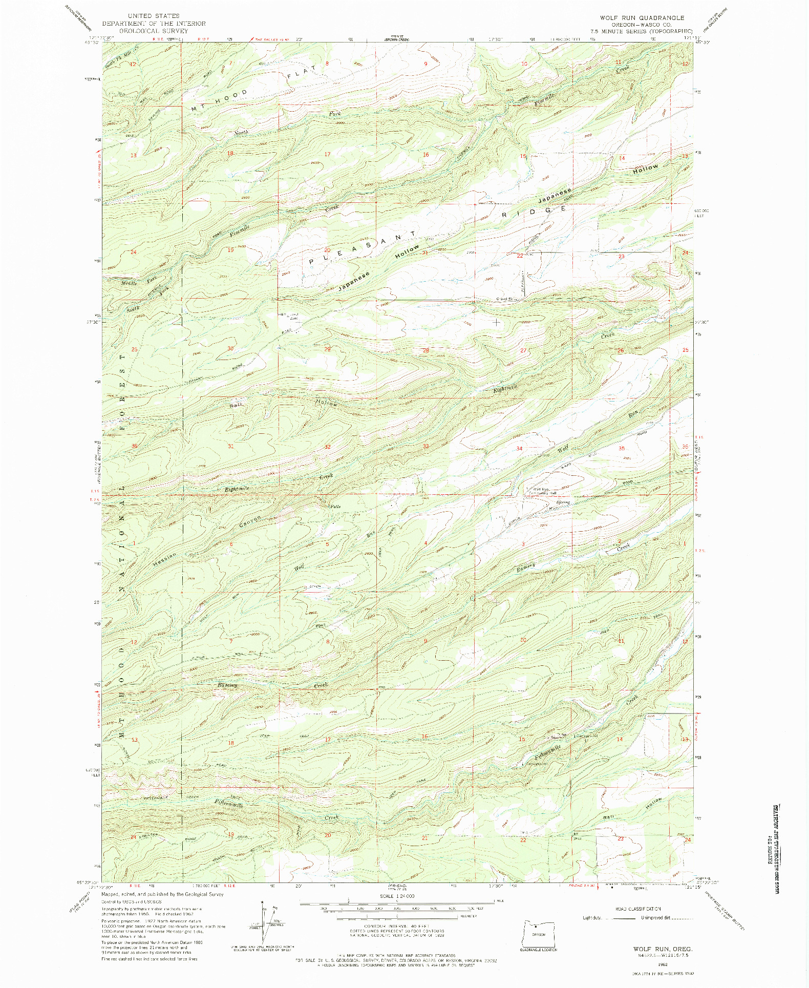 USGS 1:24000-SCALE QUADRANGLE FOR WOLF RUN, OR 1962