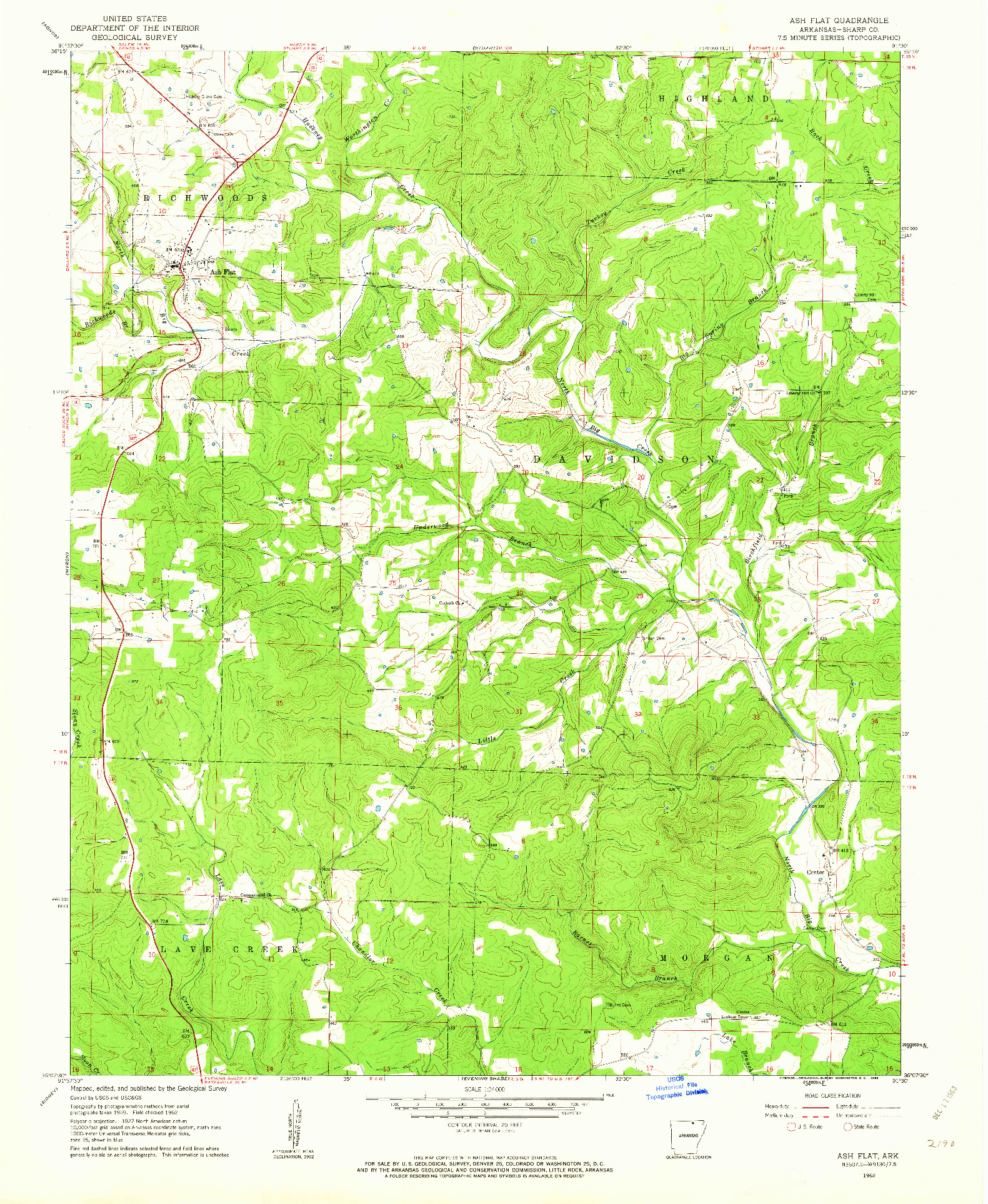 USGS 1:24000-SCALE QUADRANGLE FOR ASH FLAT, AR 1962