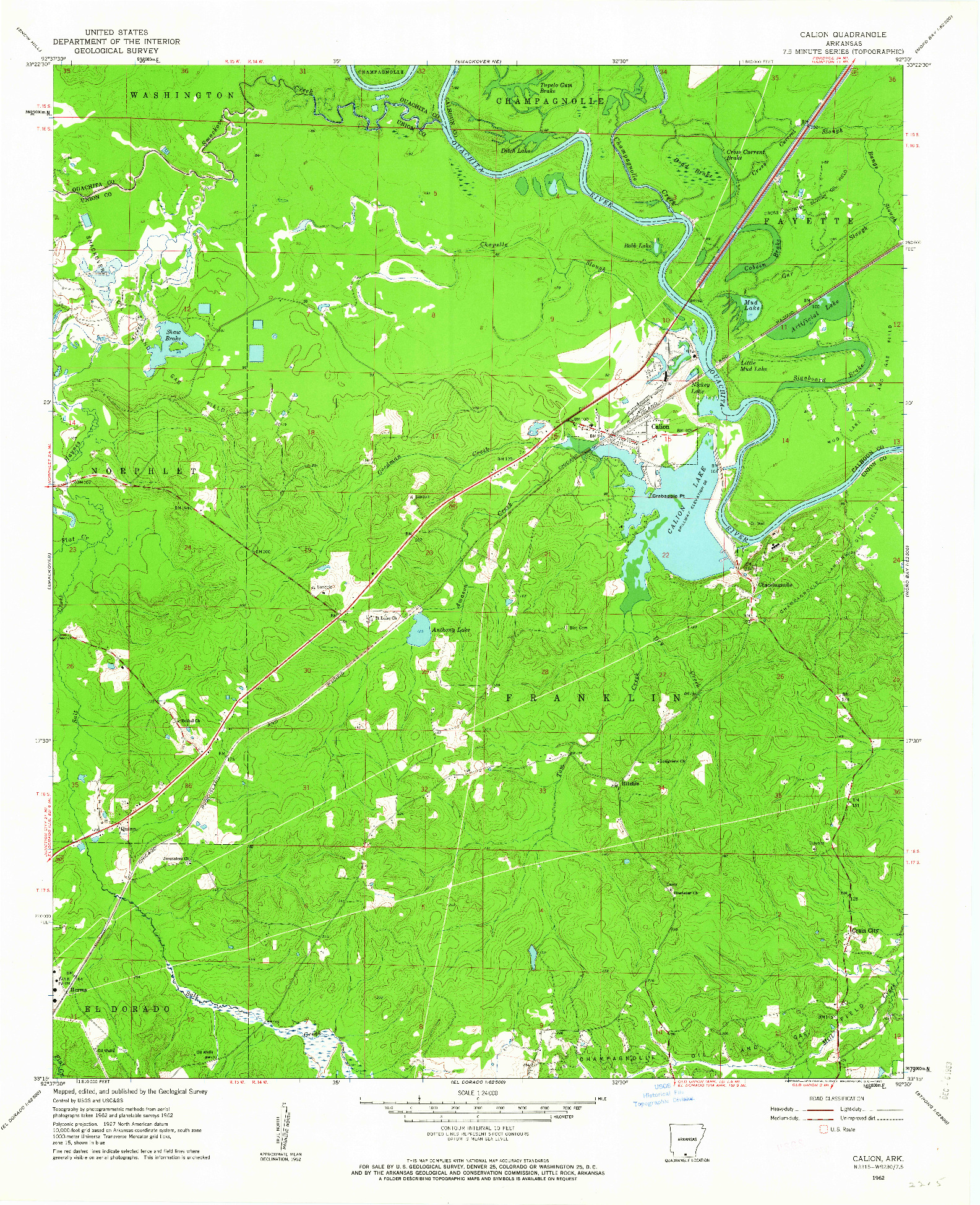 USGS 1:24000-SCALE QUADRANGLE FOR CALION, AR 1962