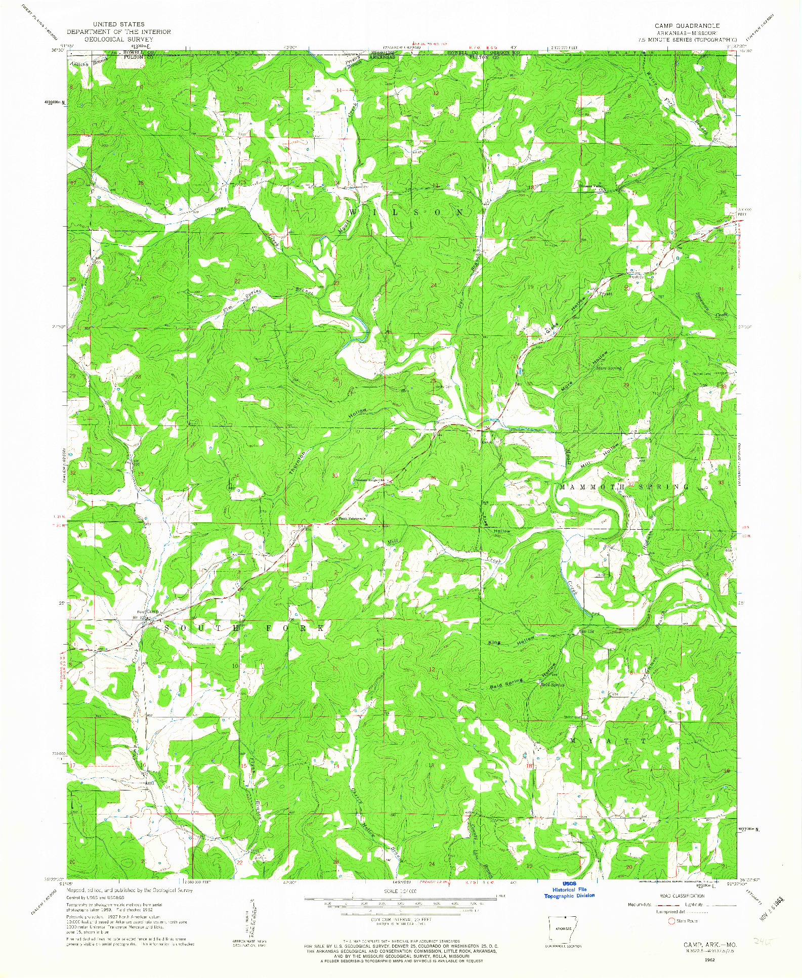 USGS 1:24000-SCALE QUADRANGLE FOR CAMP, AR 1962