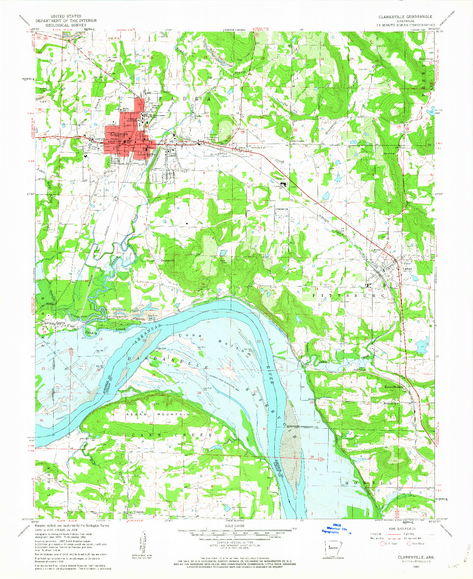 USGS 1:24000-SCALE QUADRANGLE FOR CLARKSVILLE, AR 1962