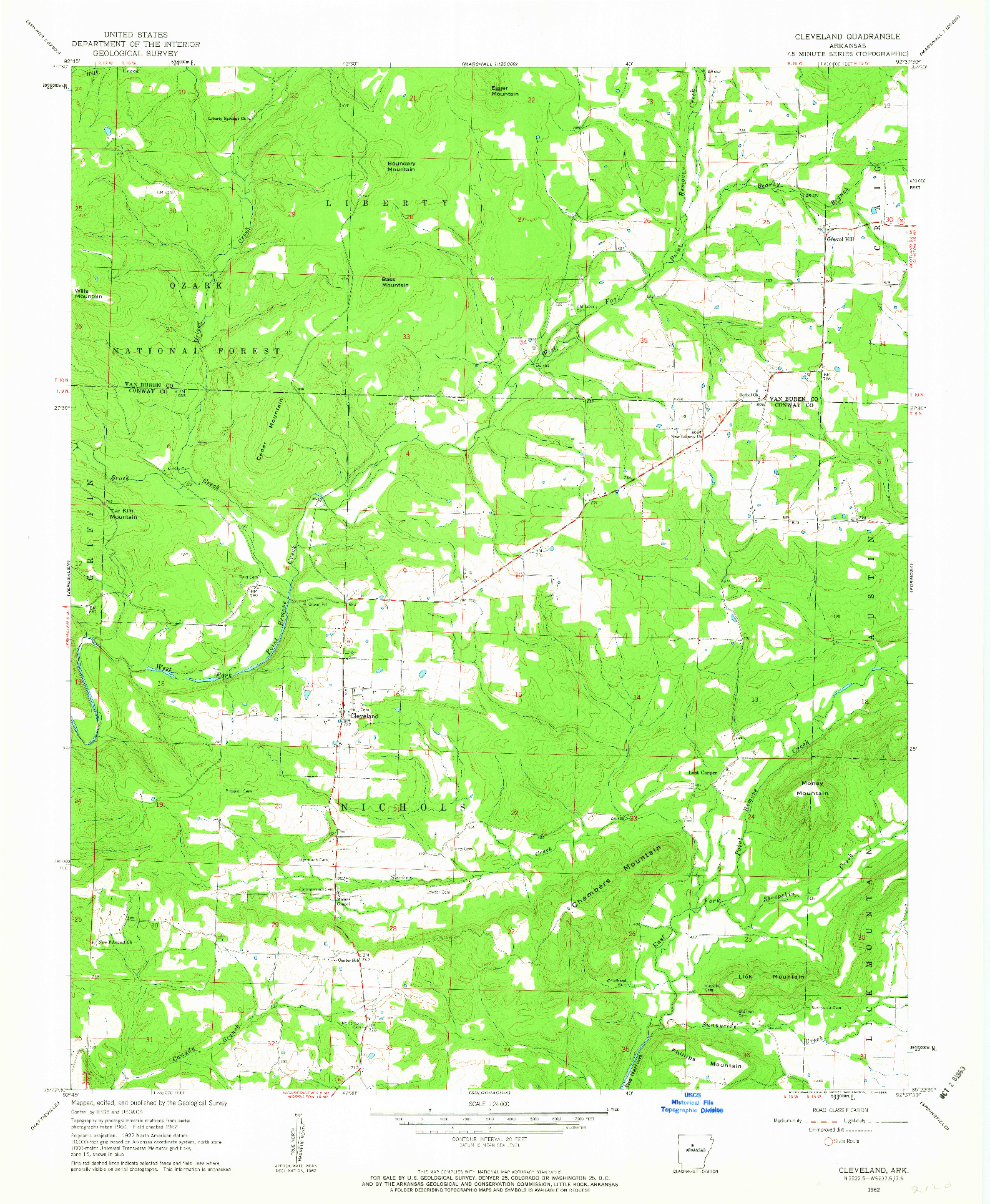 USGS 1:24000-SCALE QUADRANGLE FOR CLEVELAND, AR 1962