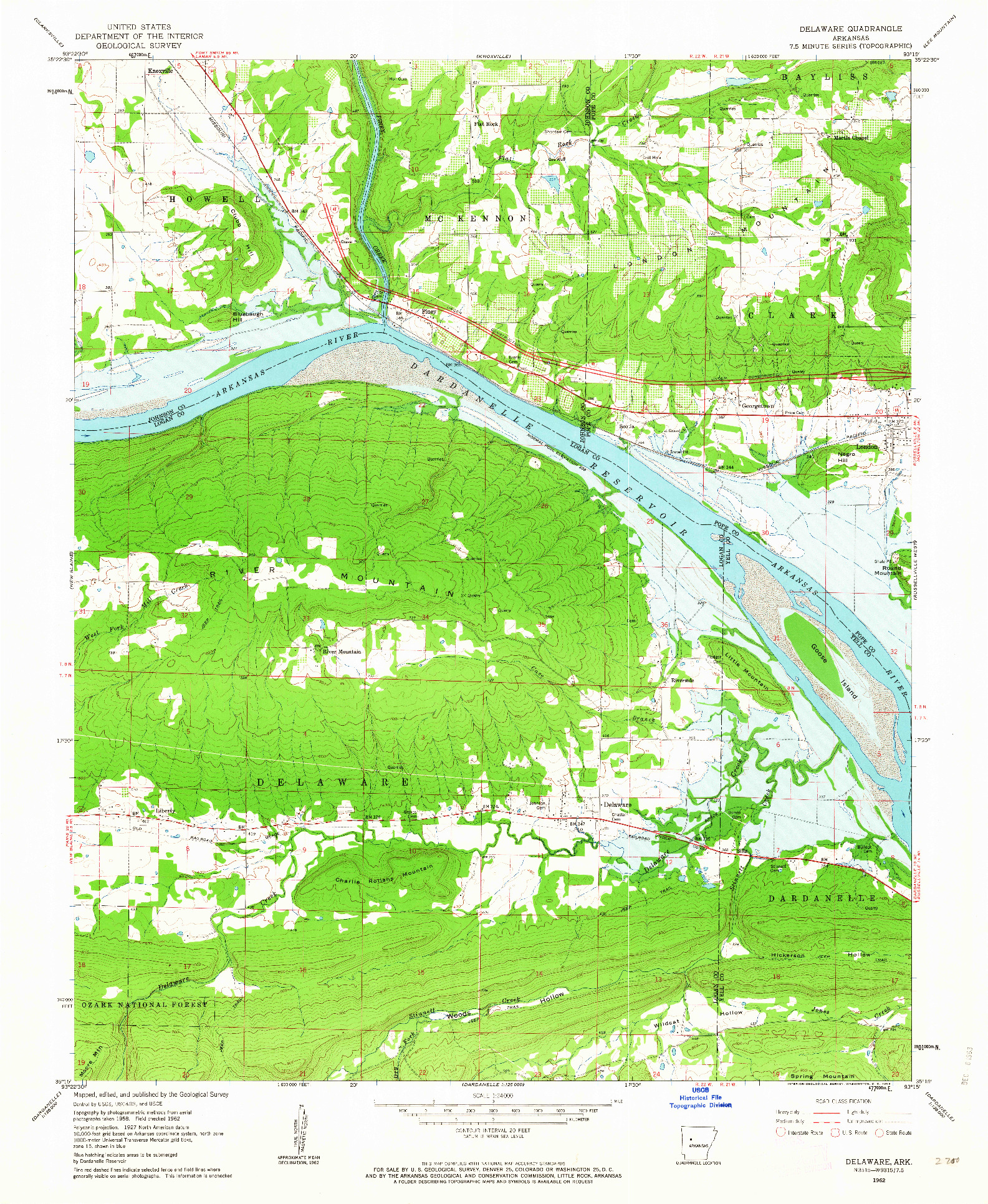 USGS 1:24000-SCALE QUADRANGLE FOR DELAWARE, AR 1962