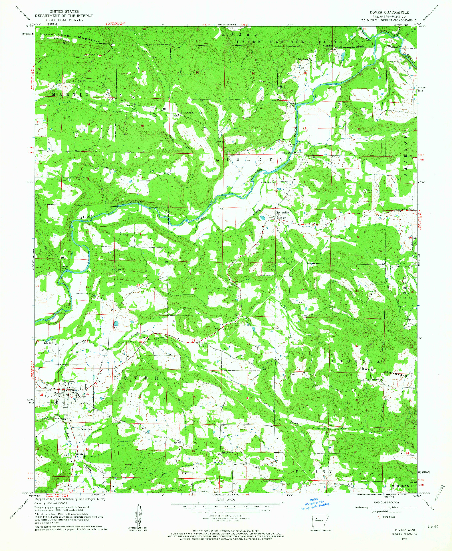 USGS 1:24000-SCALE QUADRANGLE FOR DOVER, AR 1961