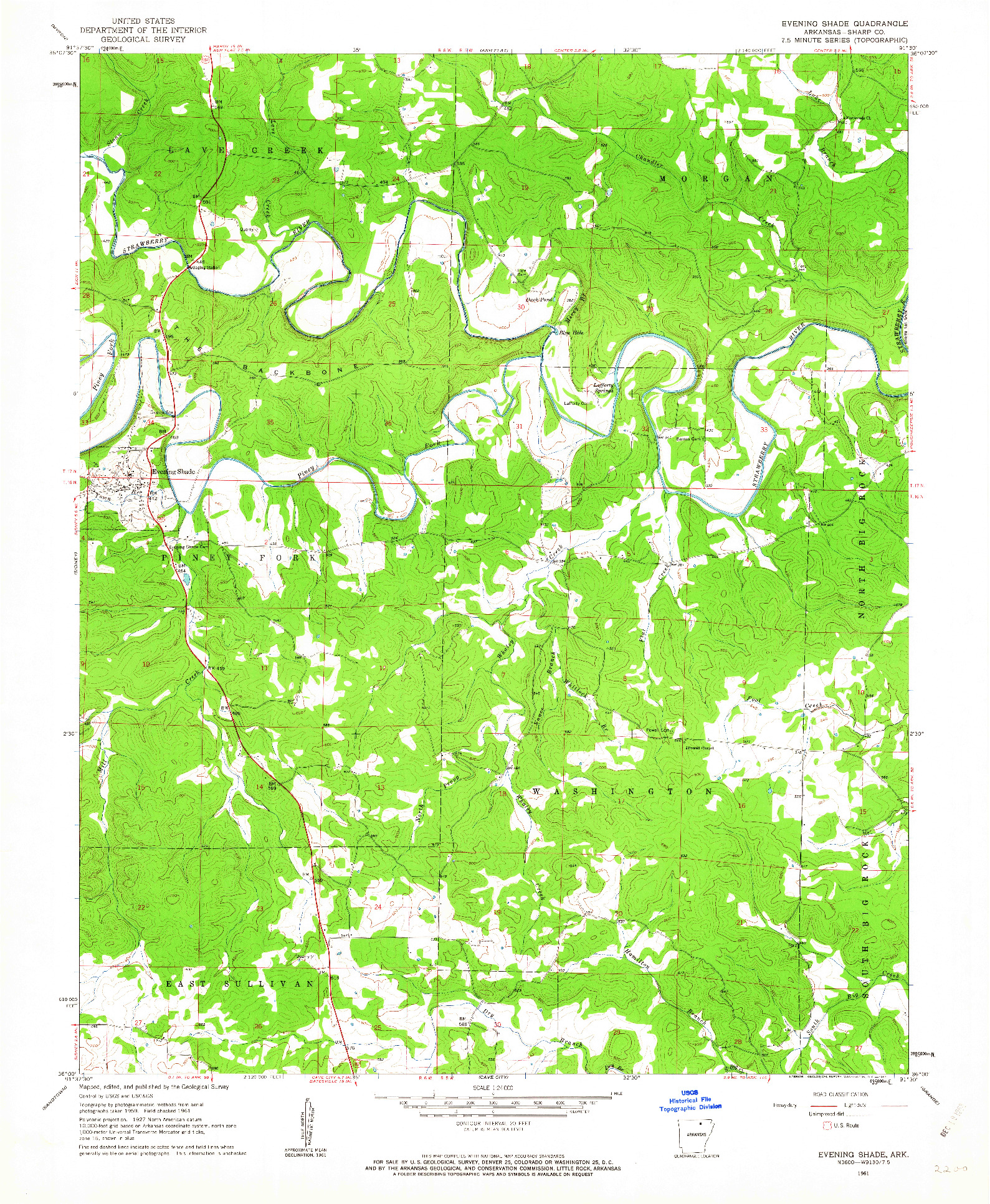 USGS 1:24000-SCALE QUADRANGLE FOR EVENING SHADE, AR 1961