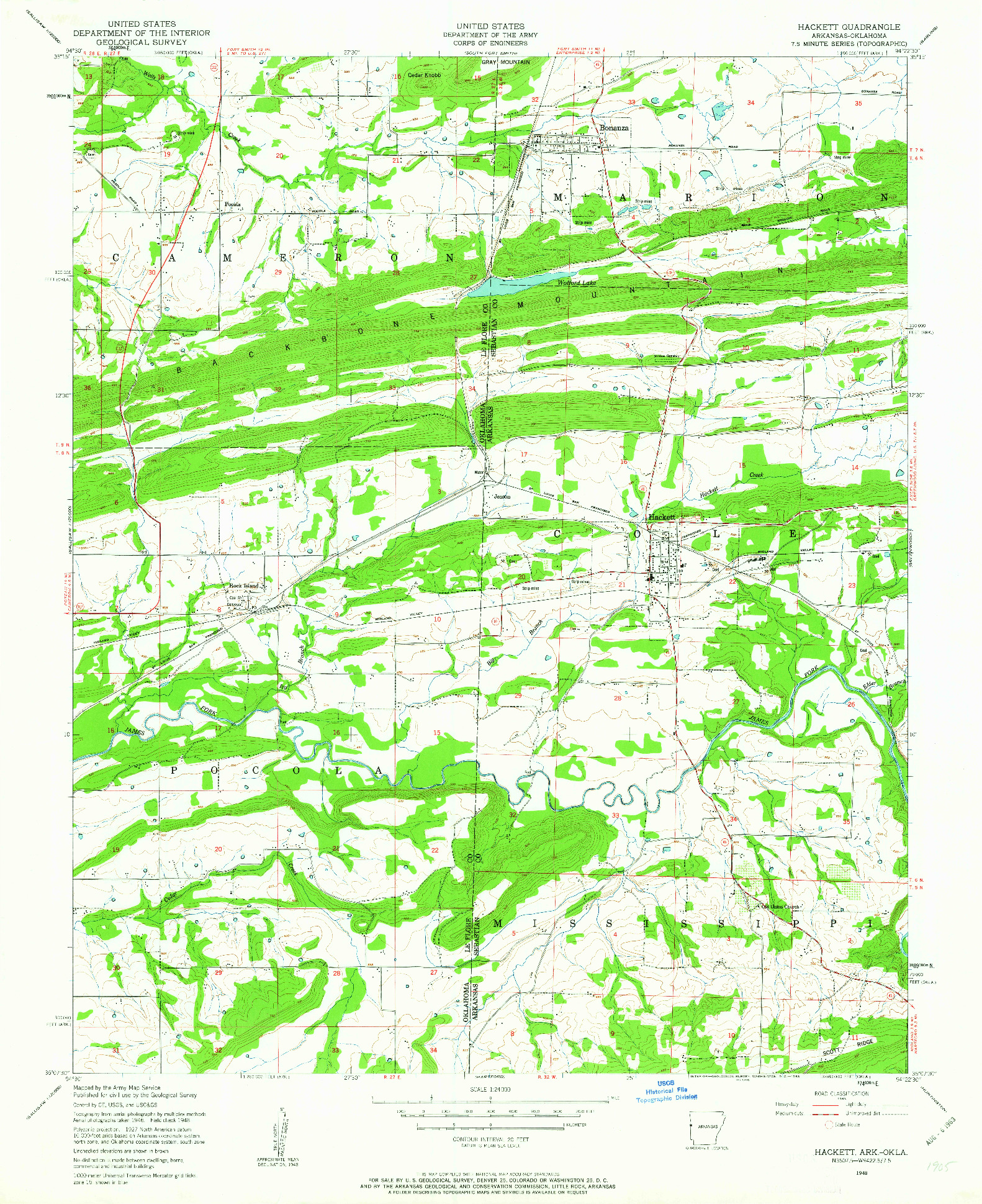 USGS 1:24000-SCALE QUADRANGLE FOR HACKETT, AR 1948