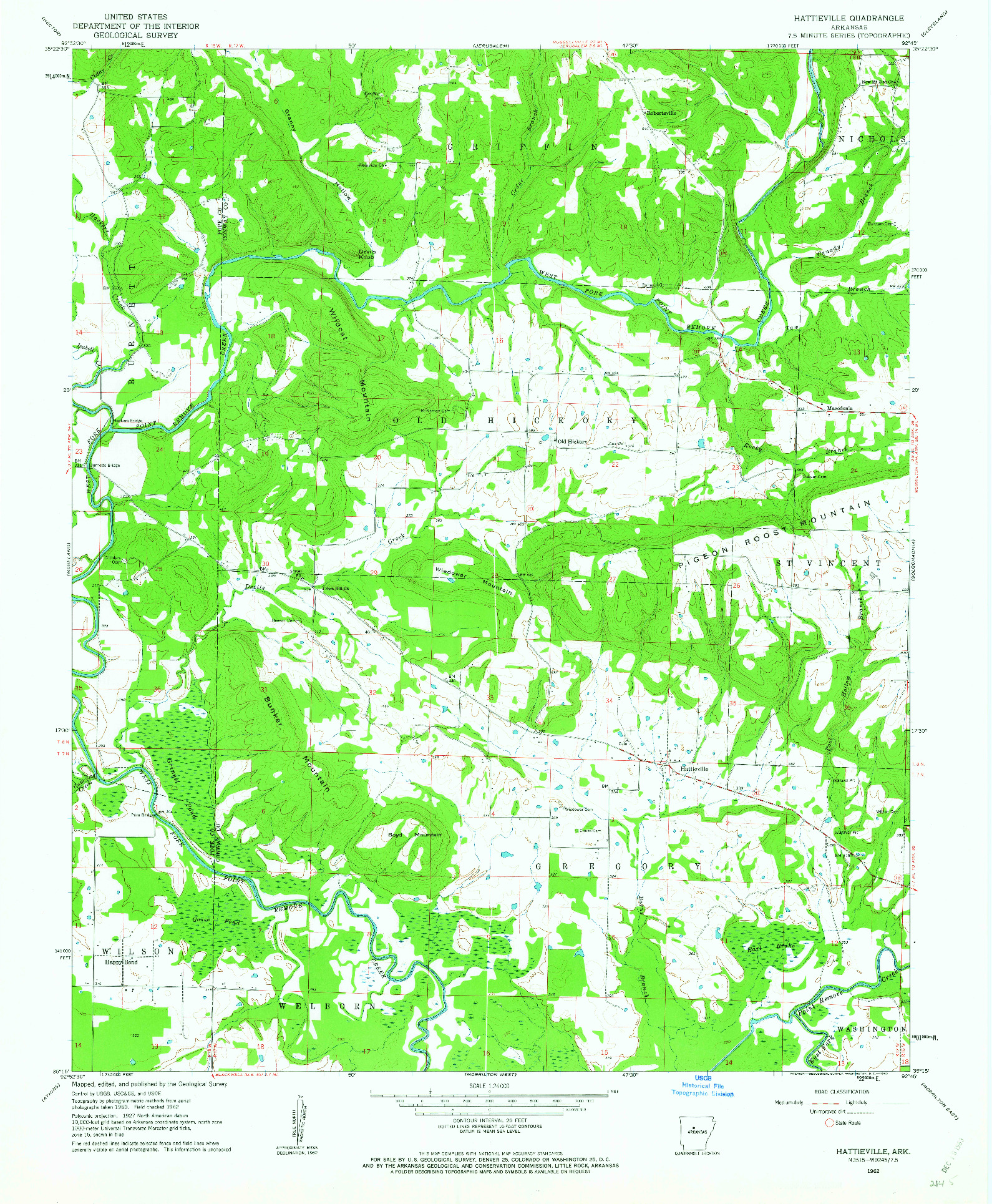 USGS 1:24000-SCALE QUADRANGLE FOR HATTIEVILLE, AR 1962