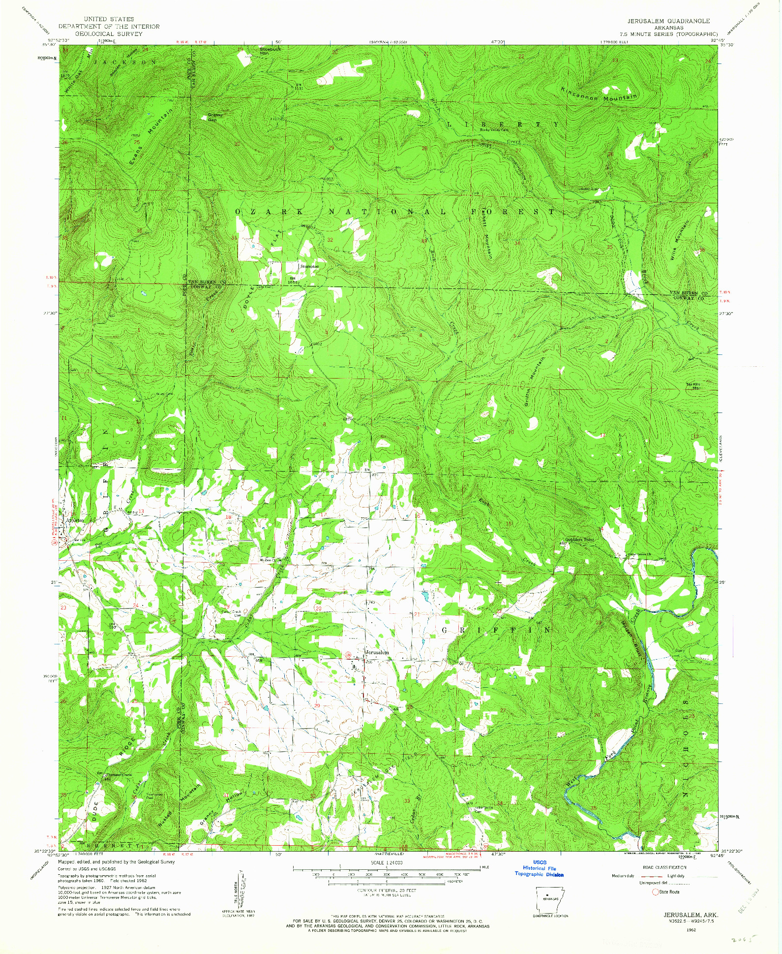 USGS 1:24000-SCALE QUADRANGLE FOR JERUSALEM, AR 1962