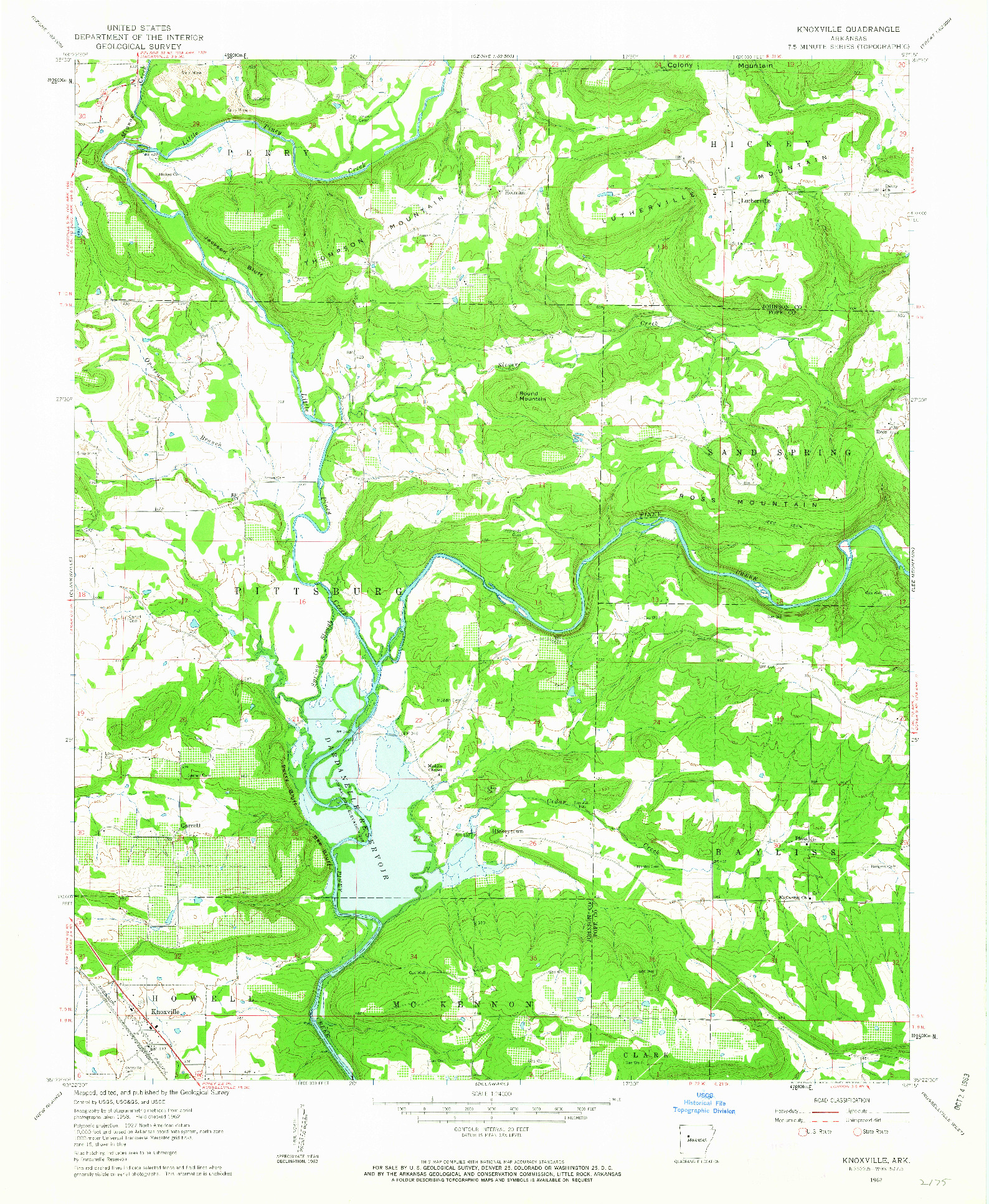 USGS 1:24000-SCALE QUADRANGLE FOR KNOXVILLE, AR 1962