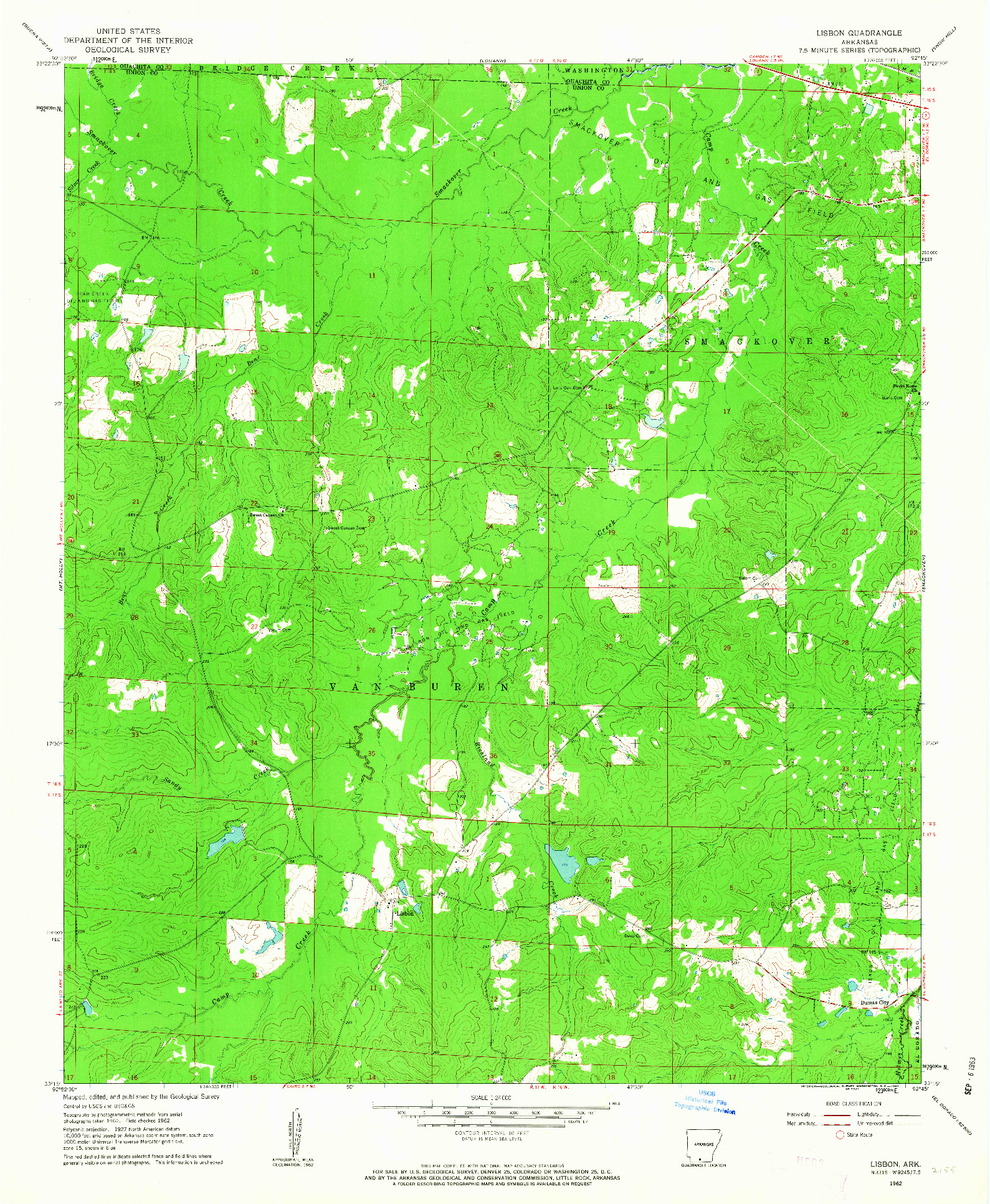 USGS 1:24000-SCALE QUADRANGLE FOR LISBON, AR 1962