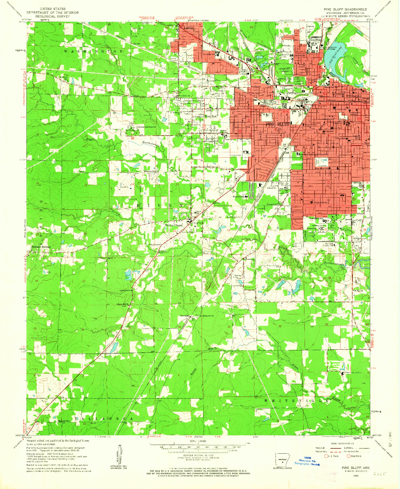 USGS 1:24000-SCALE QUADRANGLE FOR PINE BLUFF, AR 1962