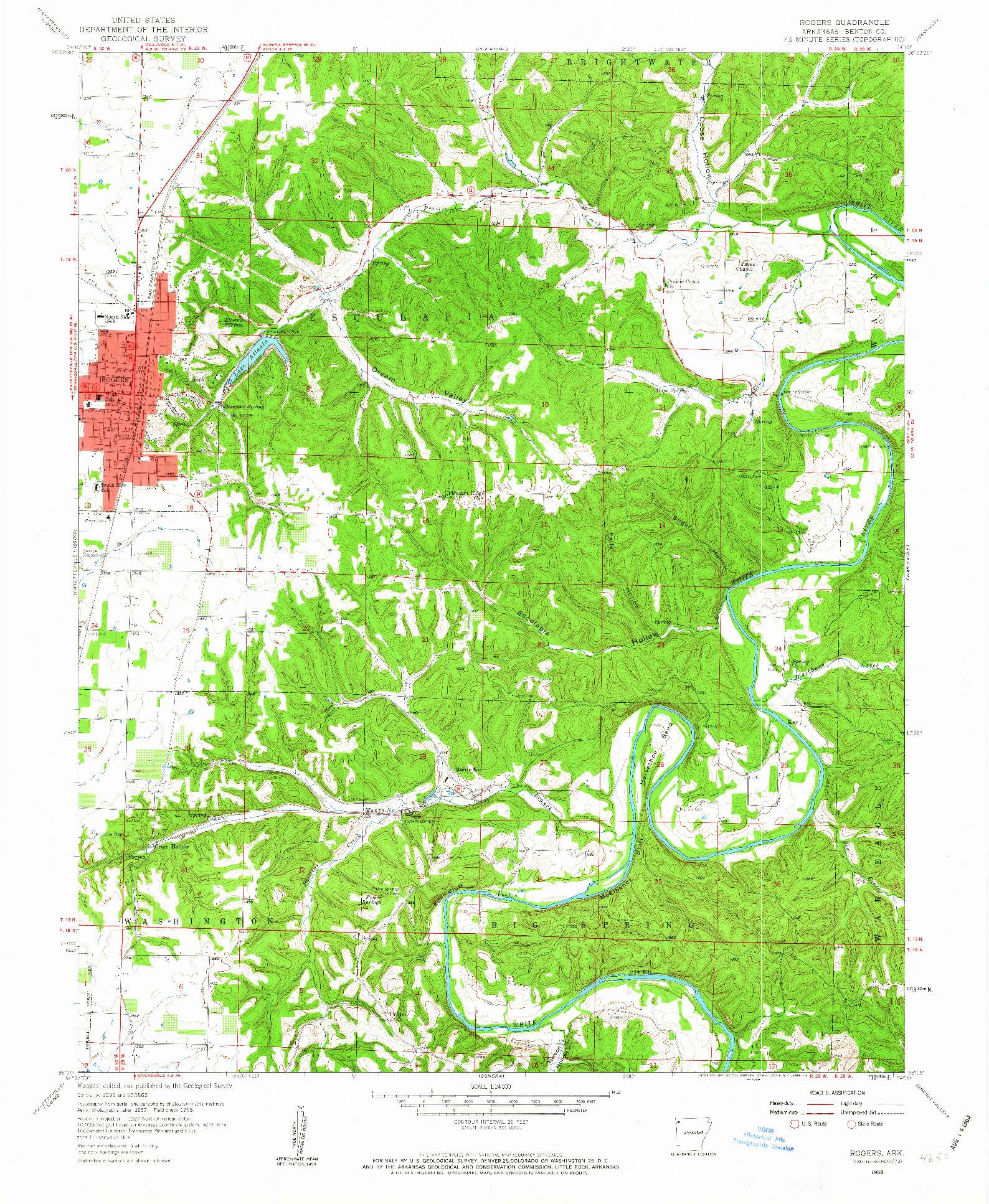 USGS 1:24000-SCALE QUADRANGLE FOR ROGERS, AR 1958