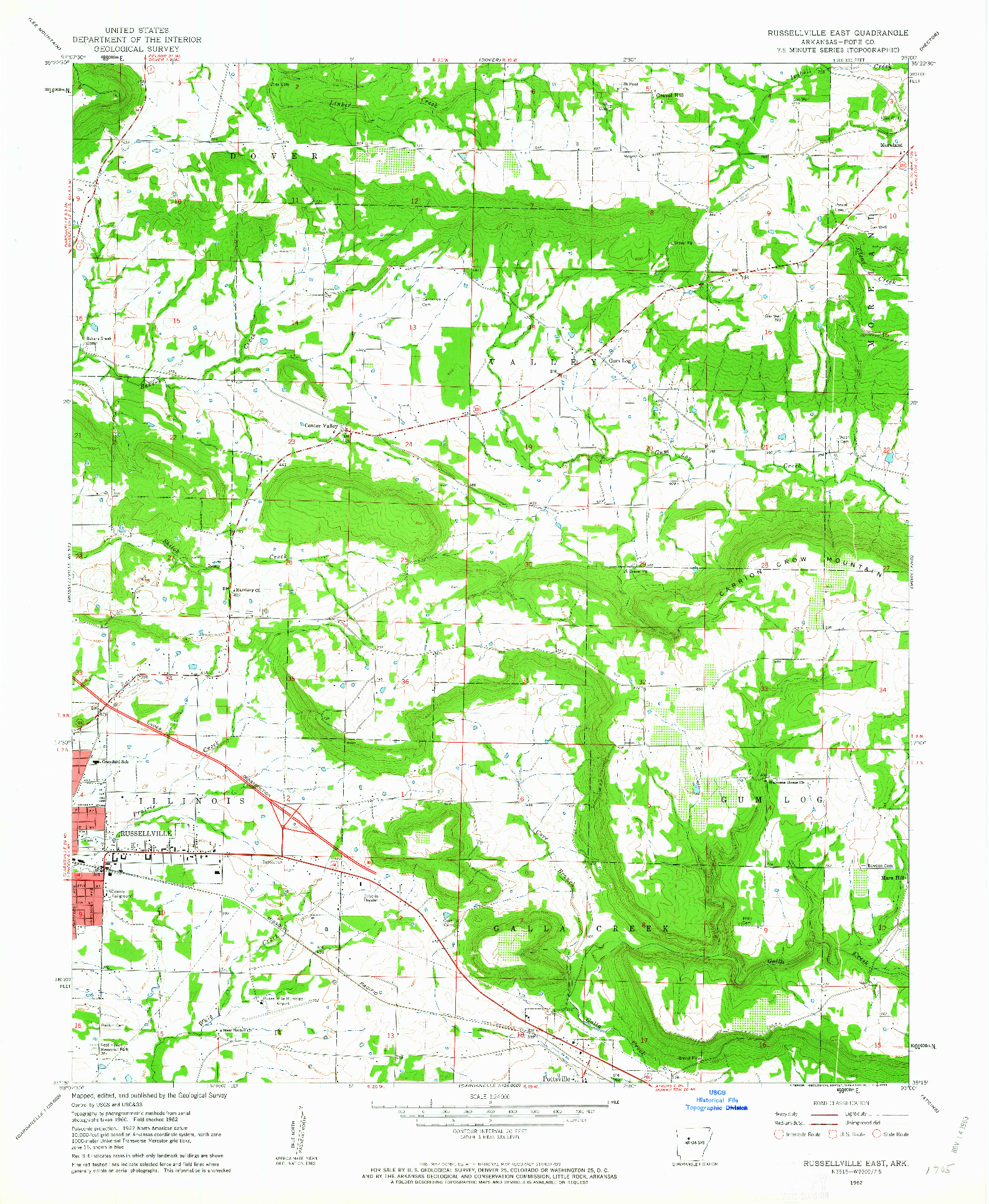 USGS 1:24000-SCALE QUADRANGLE FOR RUSSELLVILLE EAST, AR 1962