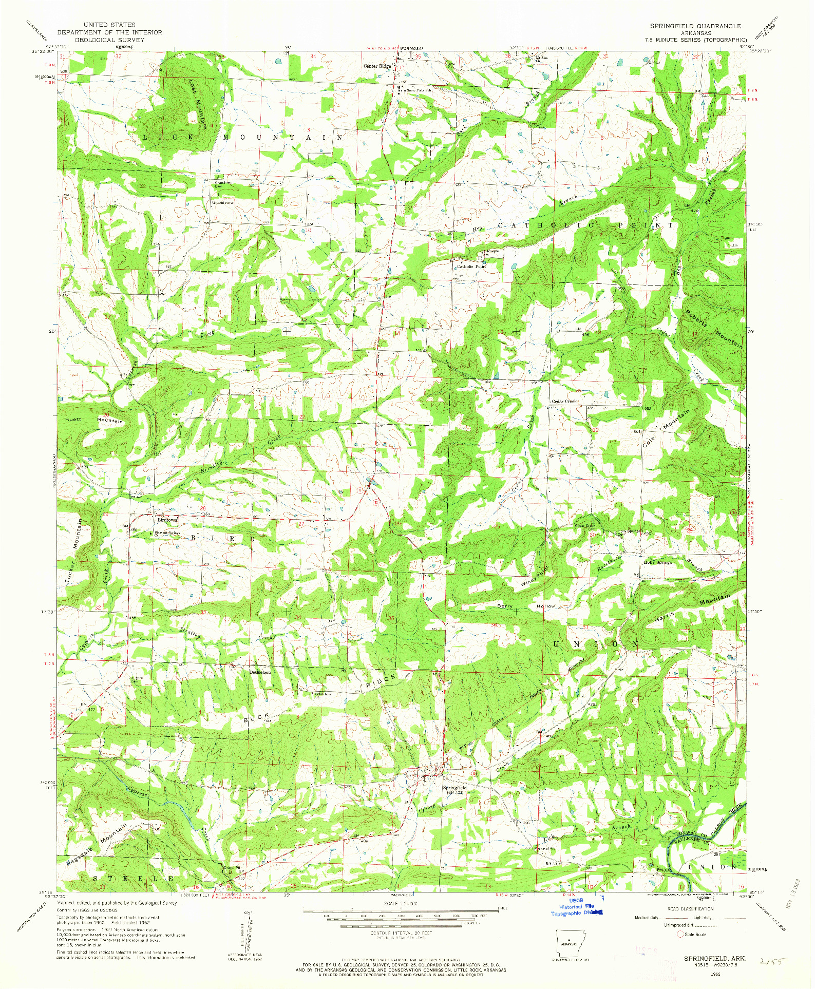 USGS 1:24000-SCALE QUADRANGLE FOR SPRINGFIELD, AR 1962