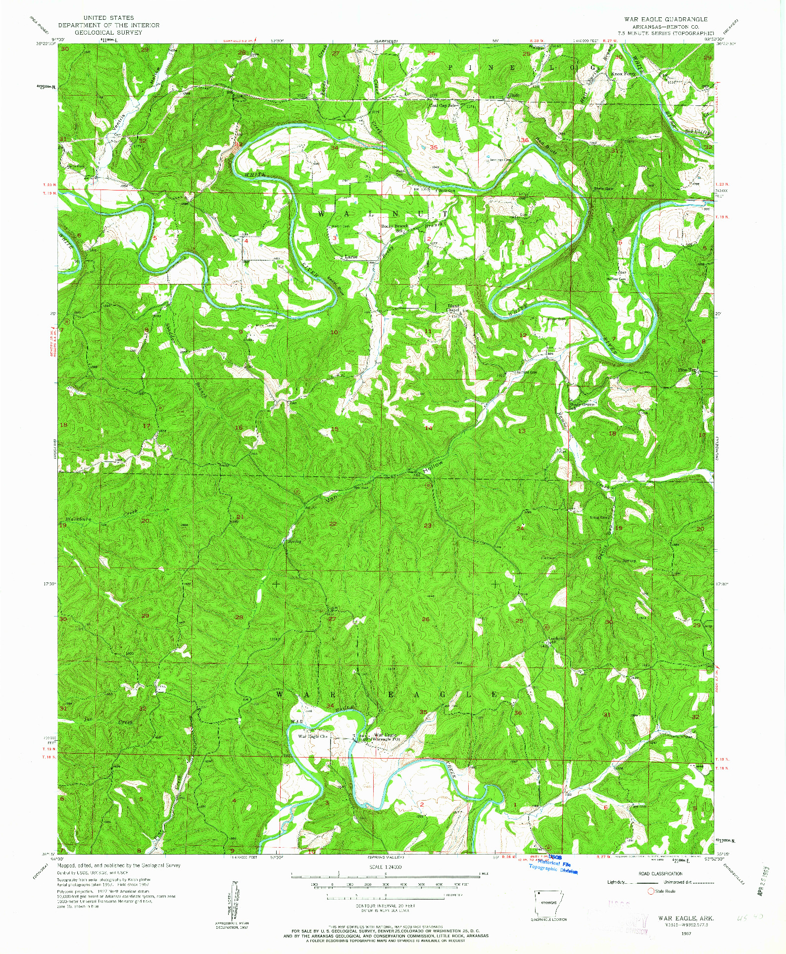 USGS 1:24000-SCALE QUADRANGLE FOR WAR EAGLE, AR 1957