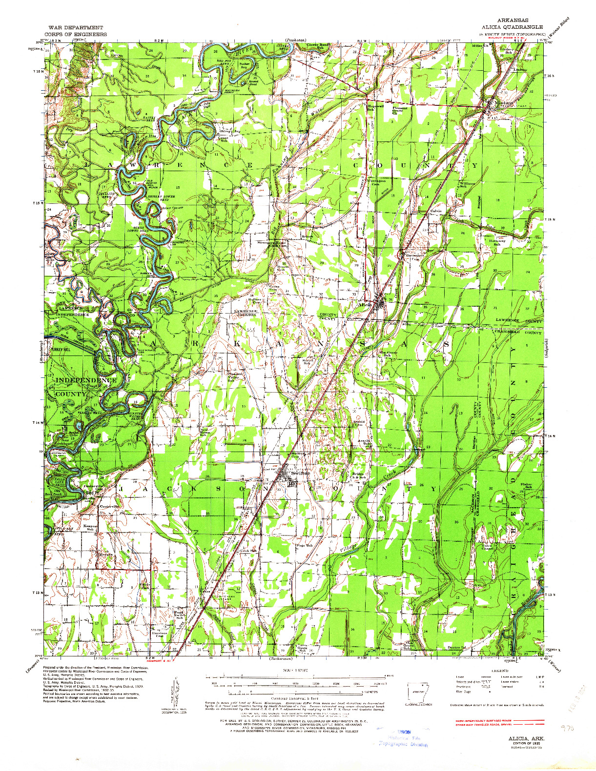 USGS 1:62500-SCALE QUADRANGLE FOR ALICIA, AR 1935