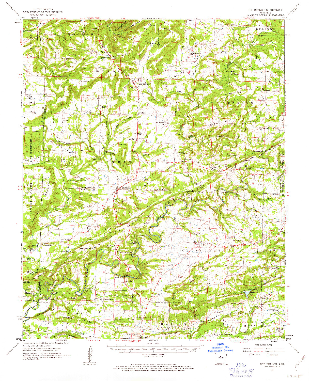 USGS 1:62500-SCALE QUADRANGLE FOR BEE BRANCH, AR 1961