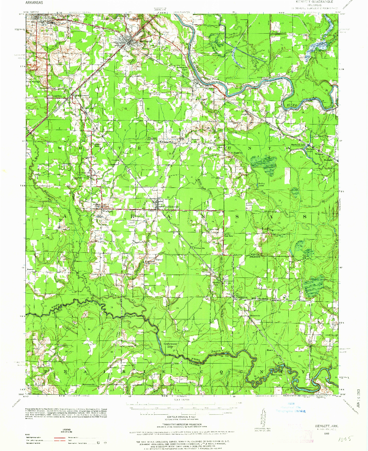 USGS 1:62500-SCALE QUADRANGLE FOR KENSETT, AR 1935