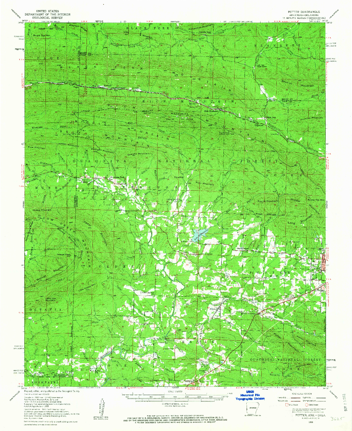 USGS 1:62500-SCALE QUADRANGLE FOR POTTER, AR 1958