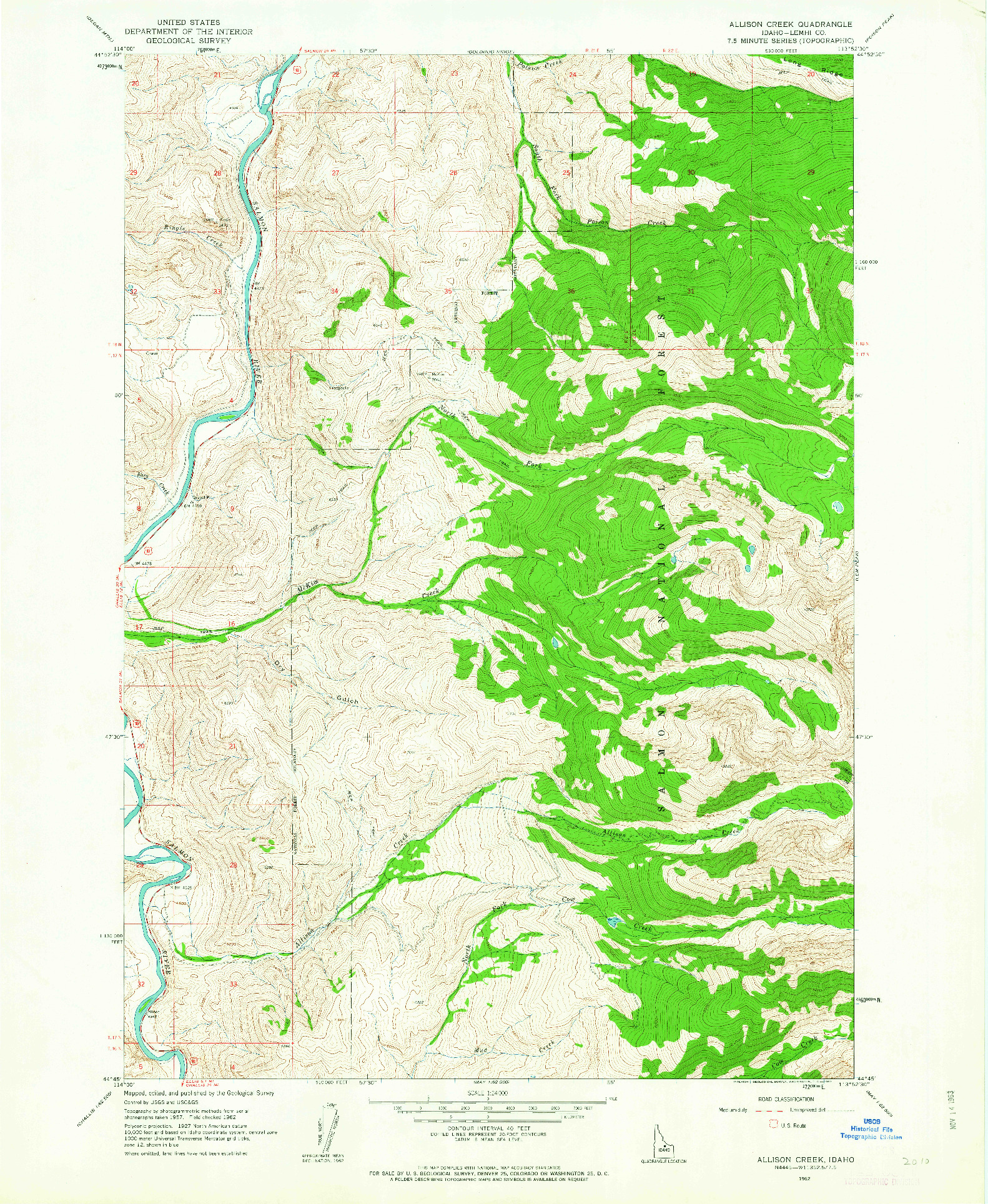 USGS 1:24000-SCALE QUADRANGLE FOR ALLISON CREEK, ID 1962