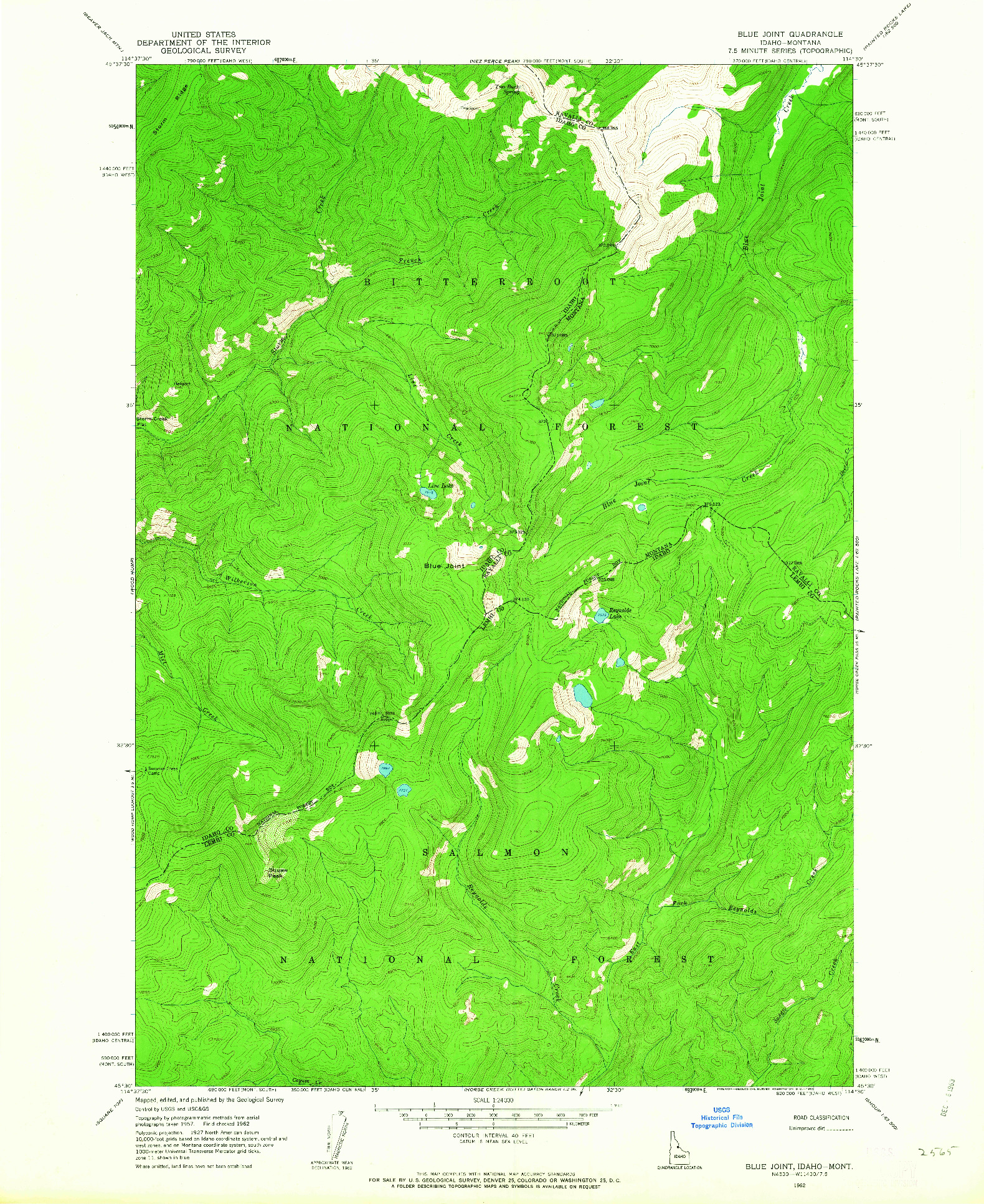 USGS 1:24000-SCALE QUADRANGLE FOR BLUE JOINT, ID 1962