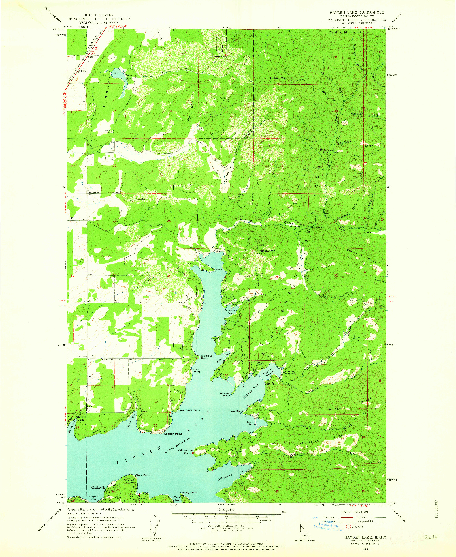 USGS 1:24000-SCALE QUADRANGLE FOR HAYDEN LAKE, ID 1961