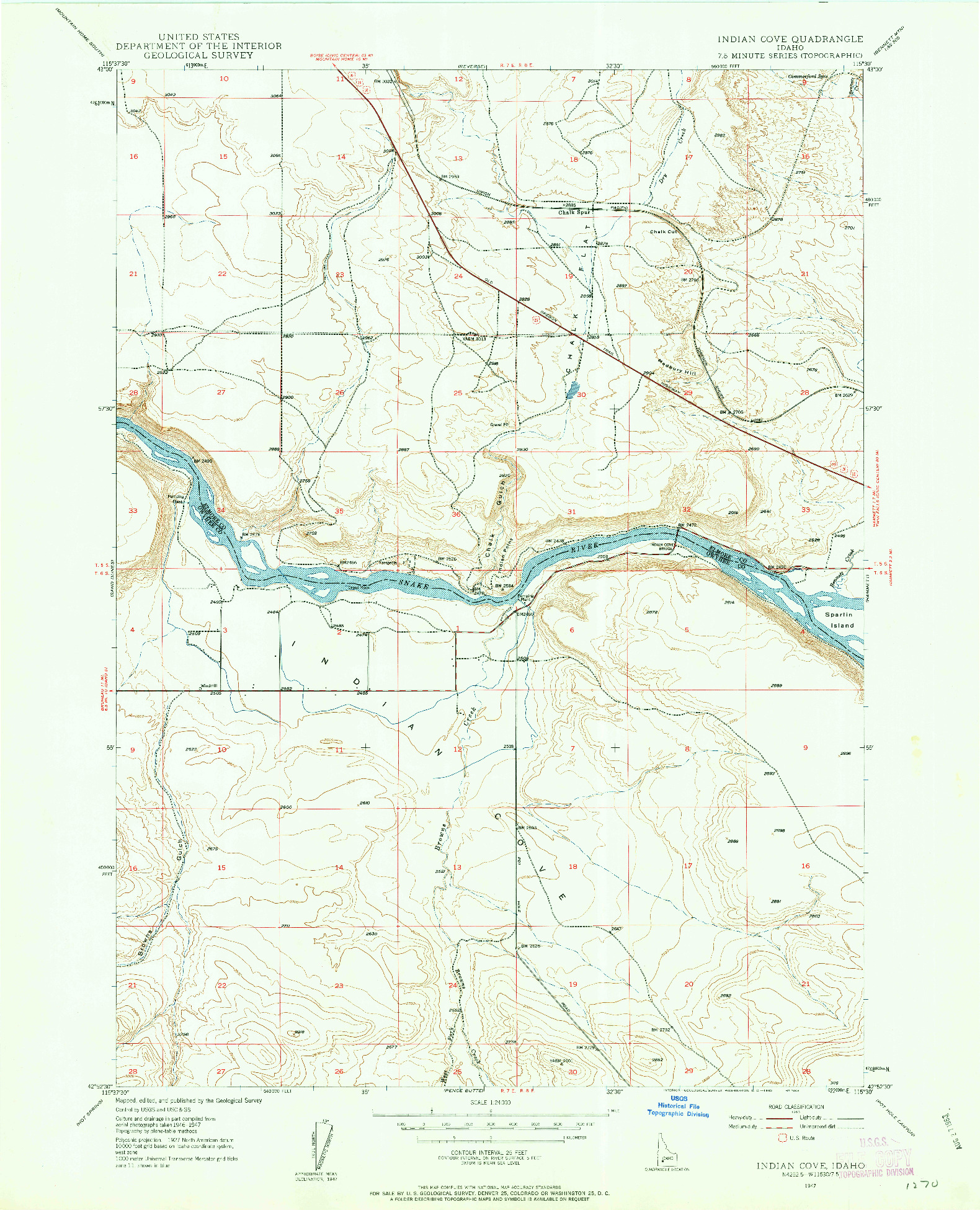 USGS 1:24000-SCALE QUADRANGLE FOR INDIAN COVE, ID 1947