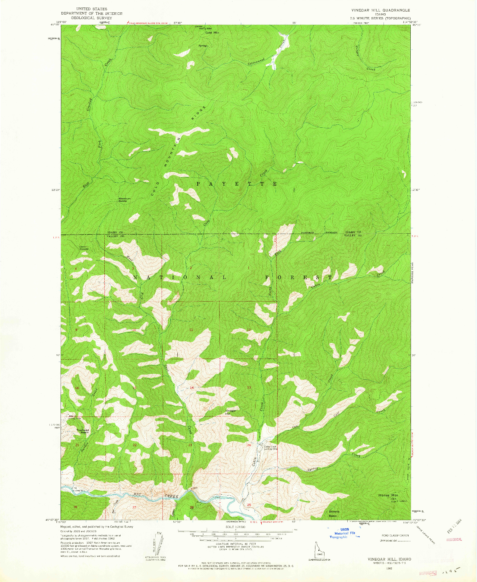 USGS 1:24000-SCALE QUADRANGLE FOR VINEGAR HILL, ID 1962