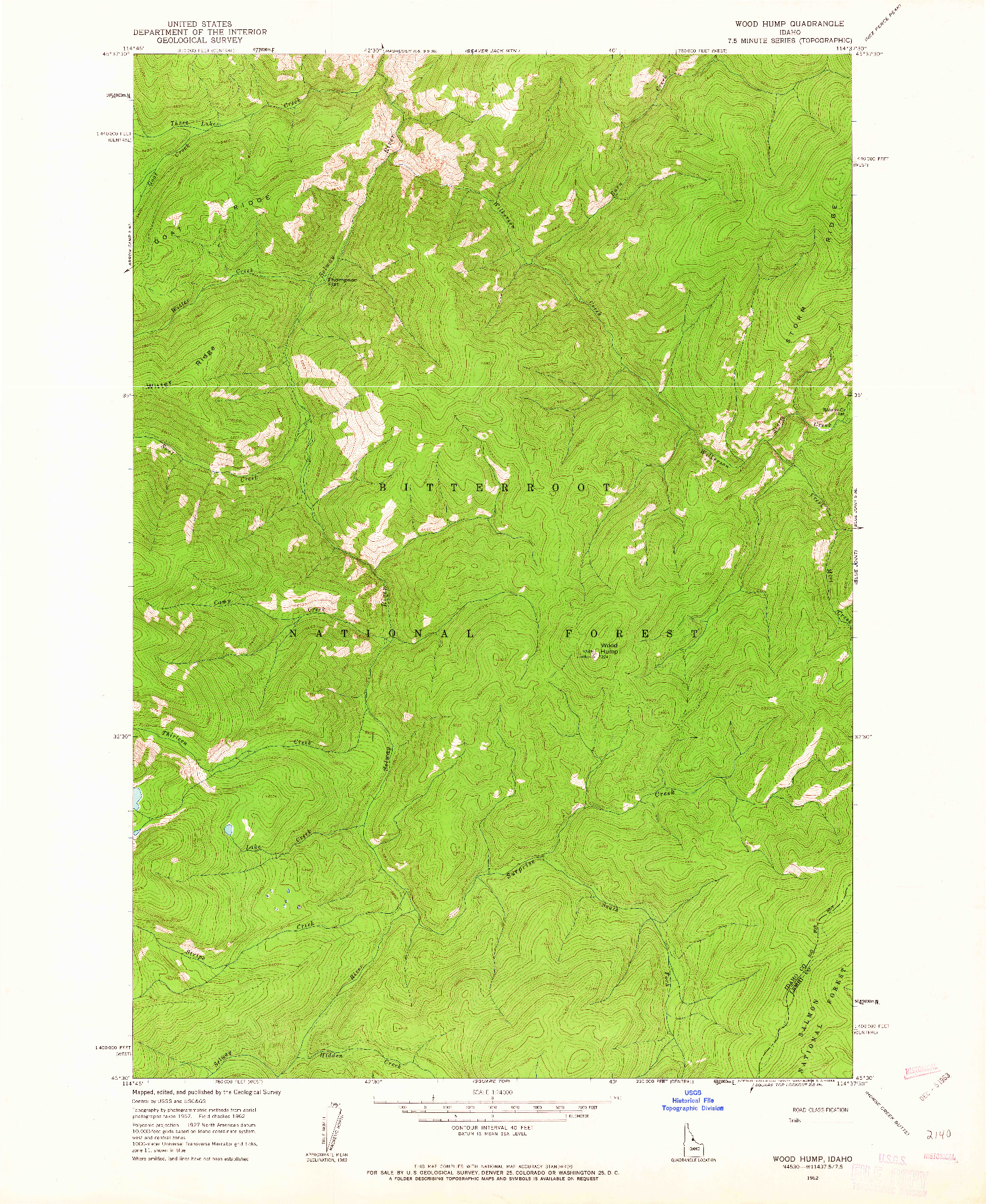 USGS 1:24000-SCALE QUADRANGLE FOR WOOD HUMP, ID 1962