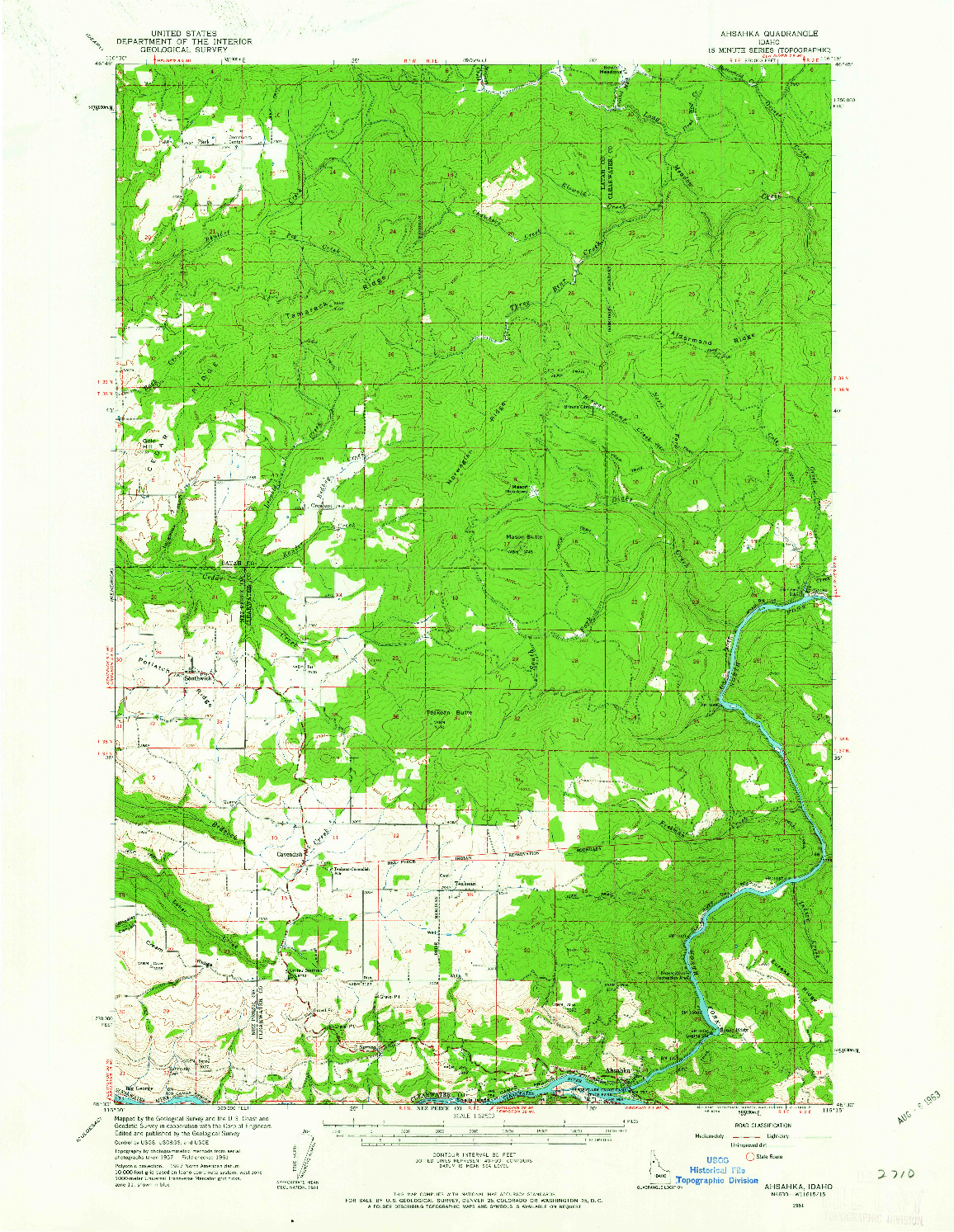 USGS 1:62500-SCALE QUADRANGLE FOR AHSAHKA, ID 1961