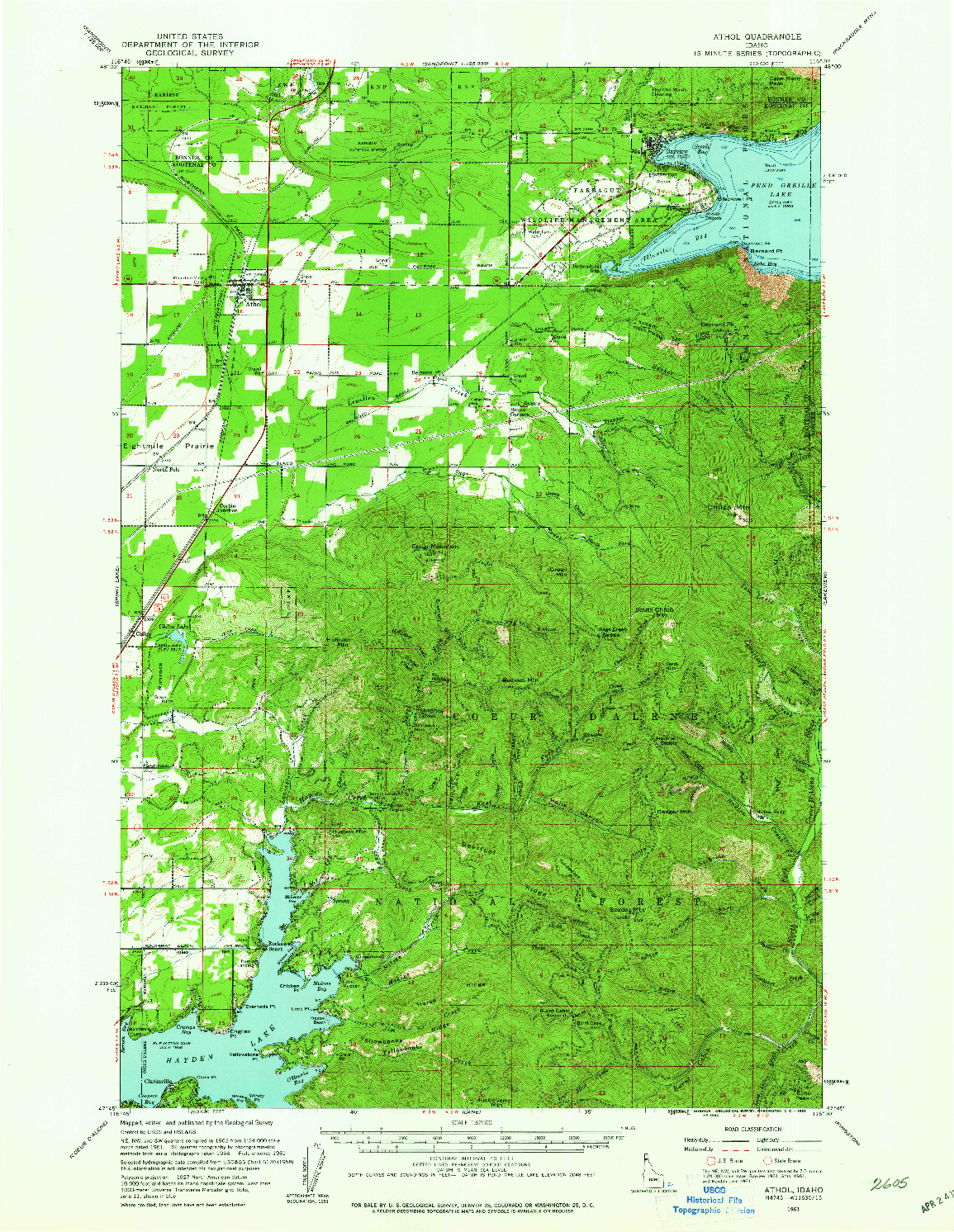 USGS 1:62500-SCALE QUADRANGLE FOR ATHOL, ID 1961