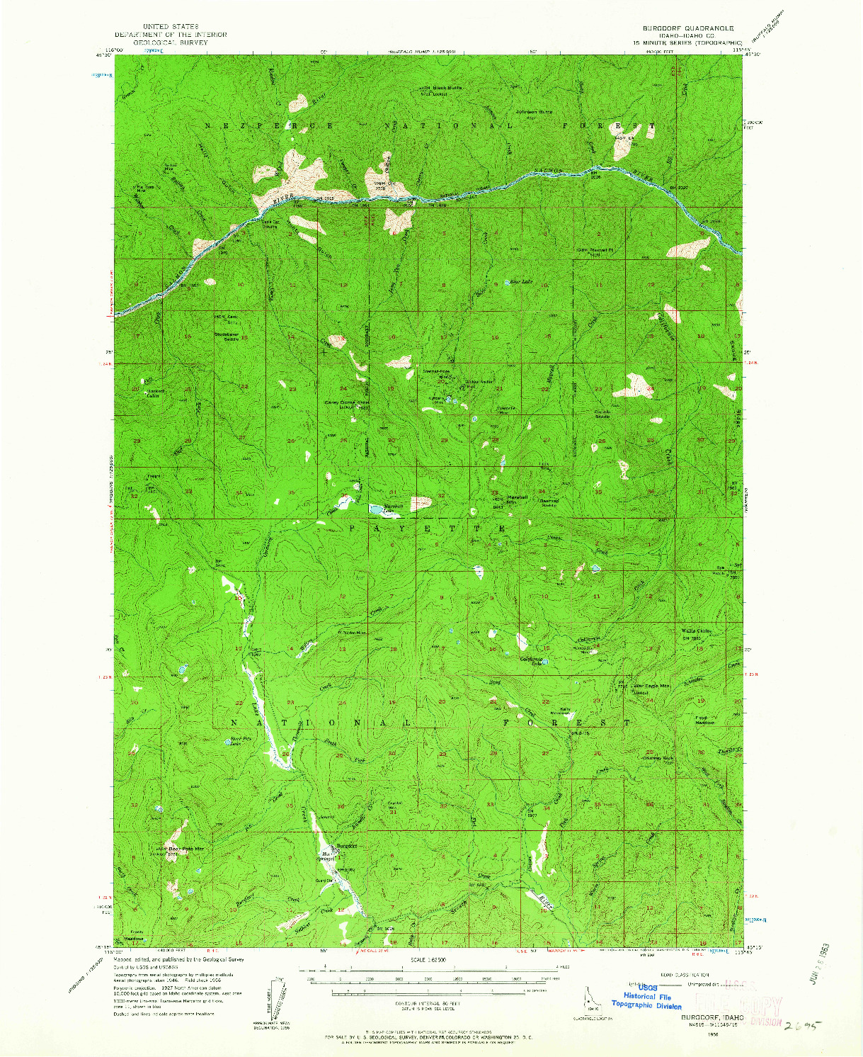 USGS 1:62500-SCALE QUADRANGLE FOR BURGDORF, ID 1956