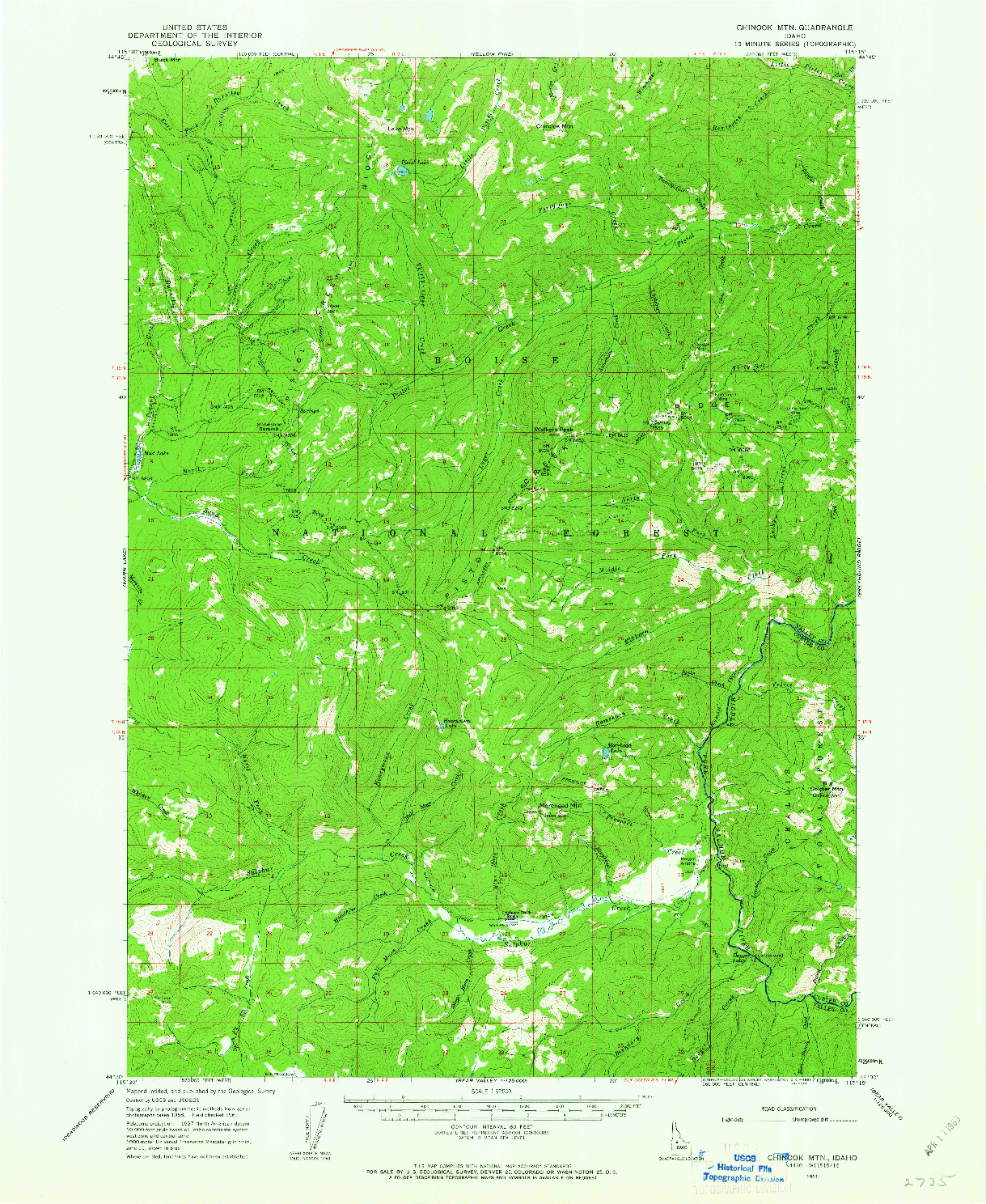 USGS 1:62500-SCALE QUADRANGLE FOR CHINOOK MTN, ID 1961