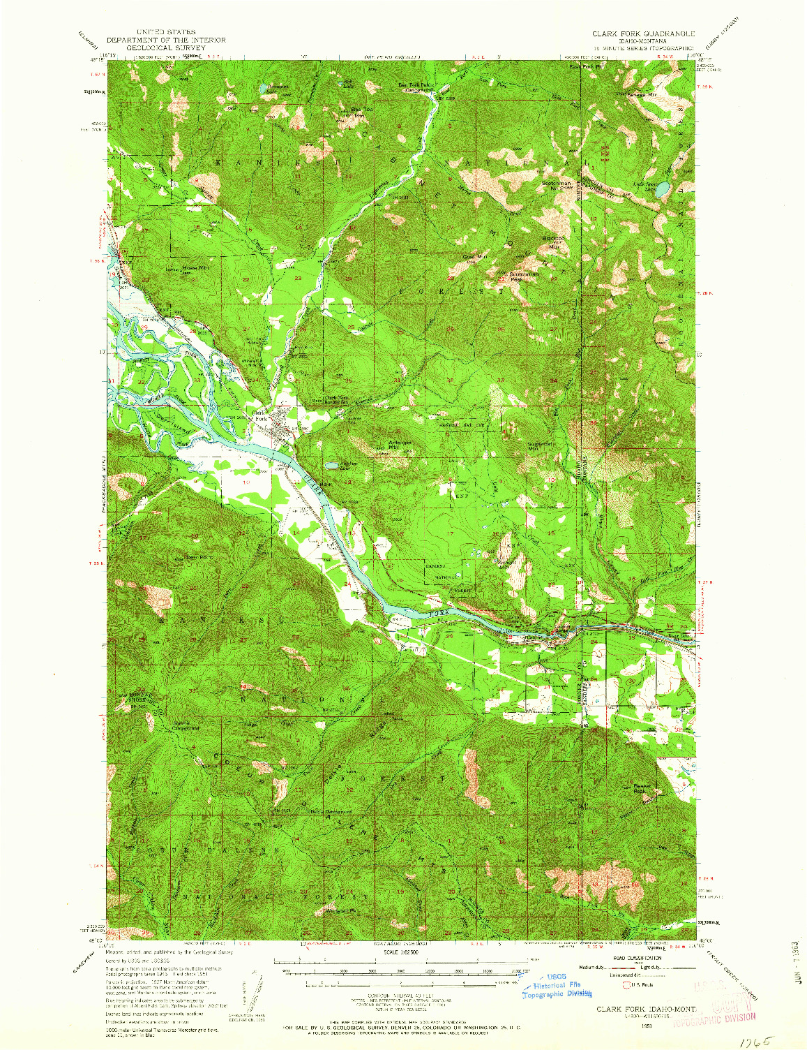 USGS 1:62500-SCALE QUADRANGLE FOR CLARK FORK, ID 1951