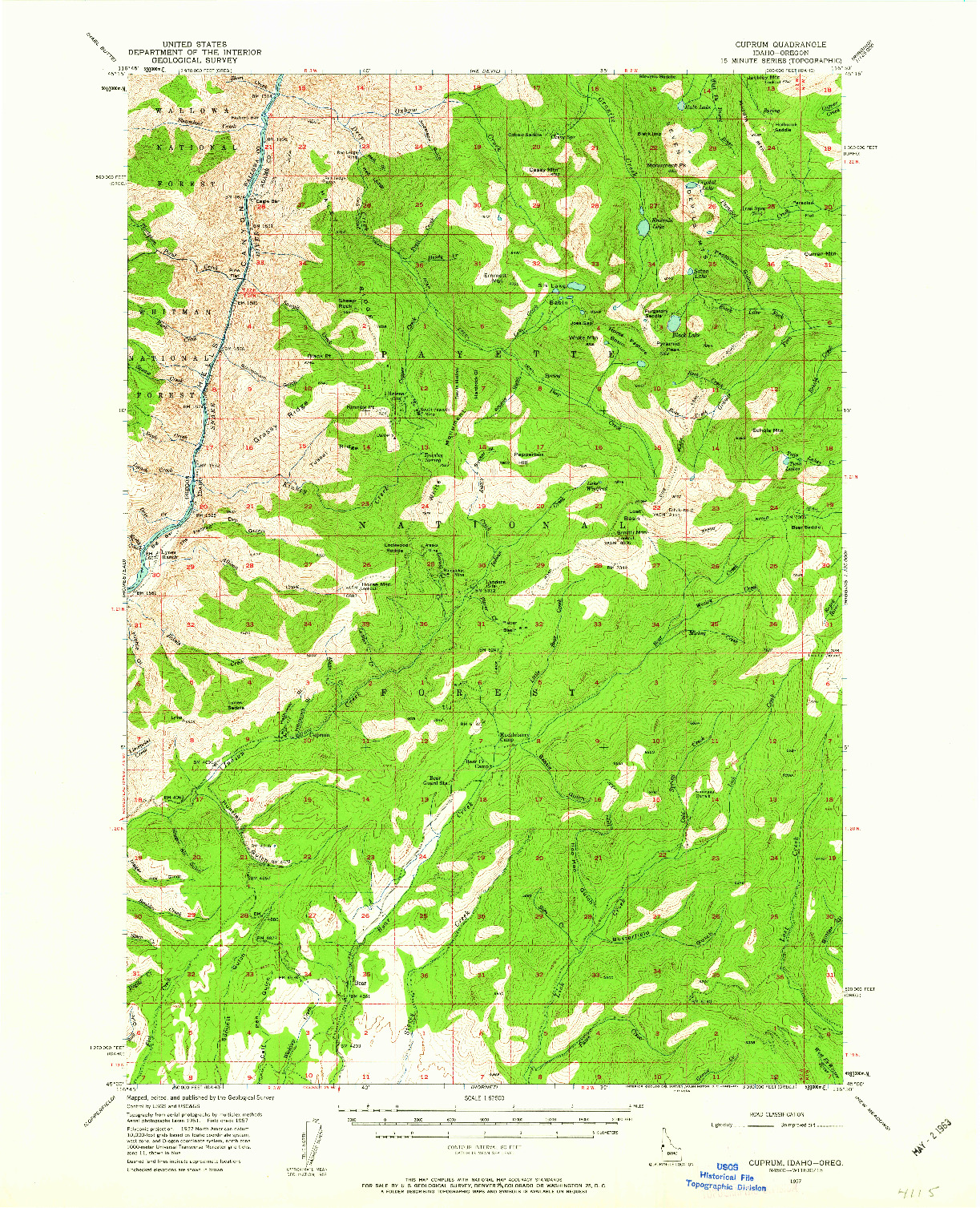 USGS 1:62500-SCALE QUADRANGLE FOR CUPRUM, ID 1957