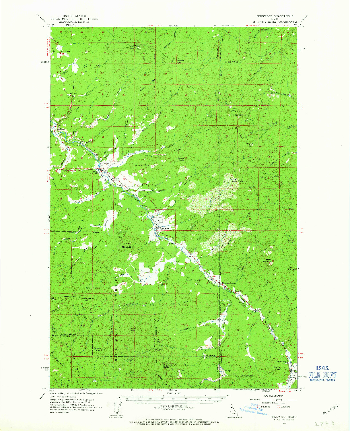 USGS 1:62500-SCALE QUADRANGLE FOR FERNWOOD, ID 1961