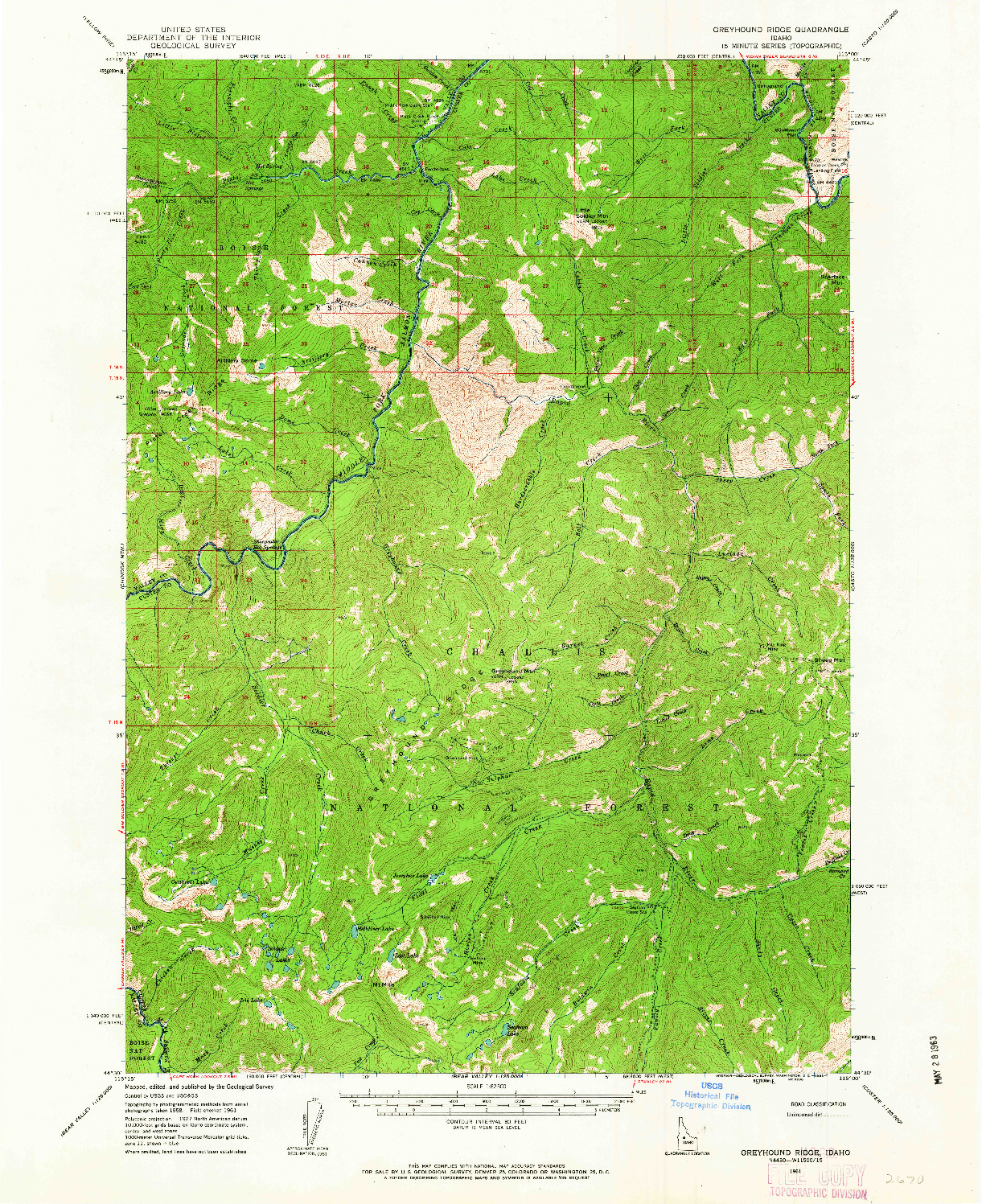 USGS 1:62500-SCALE QUADRANGLE FOR GREYHOUND RIDGE, ID 1961