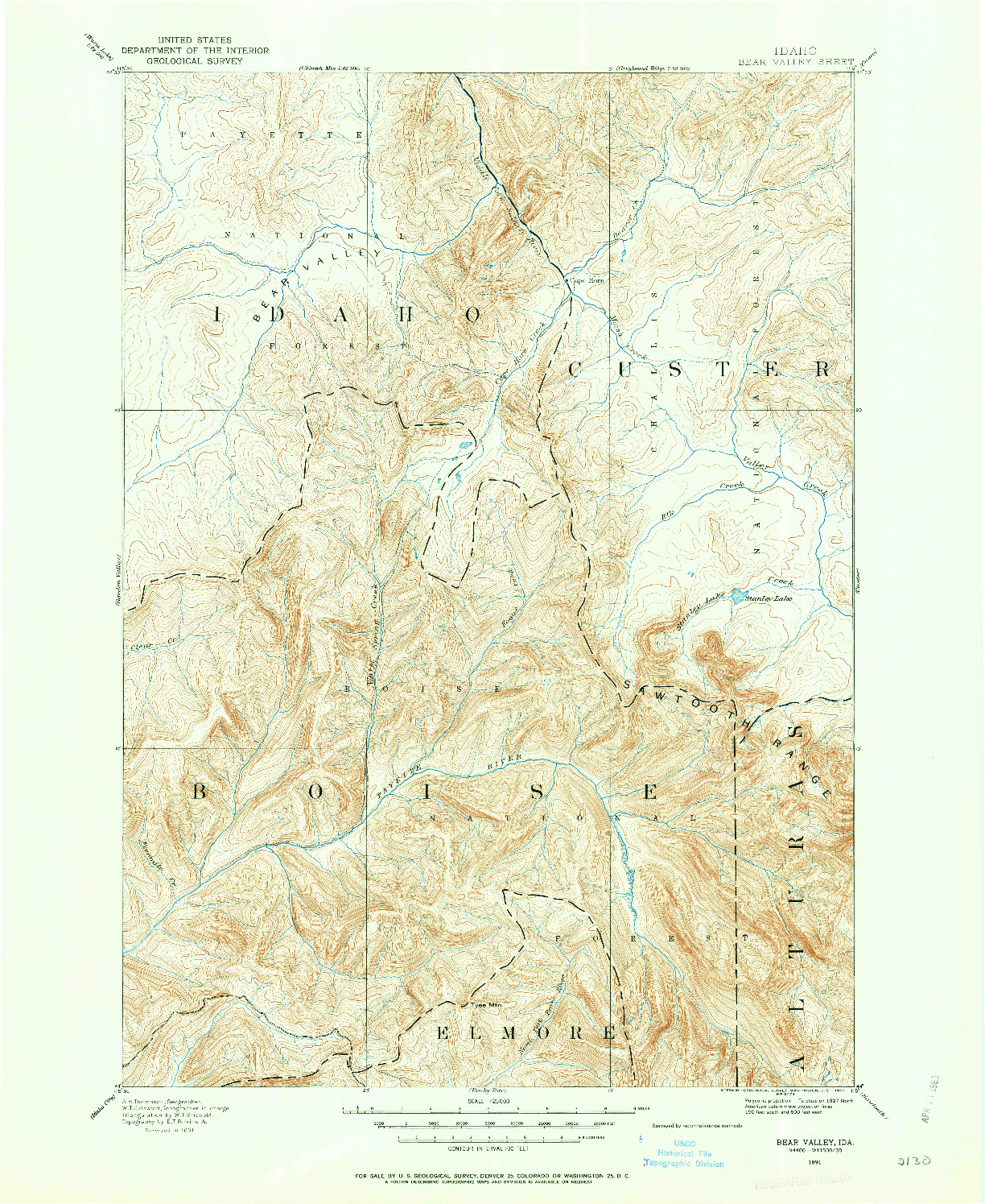 USGS 1:125000-SCALE QUADRANGLE FOR BEAR VALLEY, ID 1891