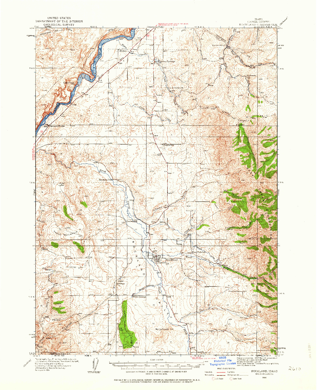 USGS 1:62500-SCALE QUADRANGLE FOR ROCKLAND, ID 1934