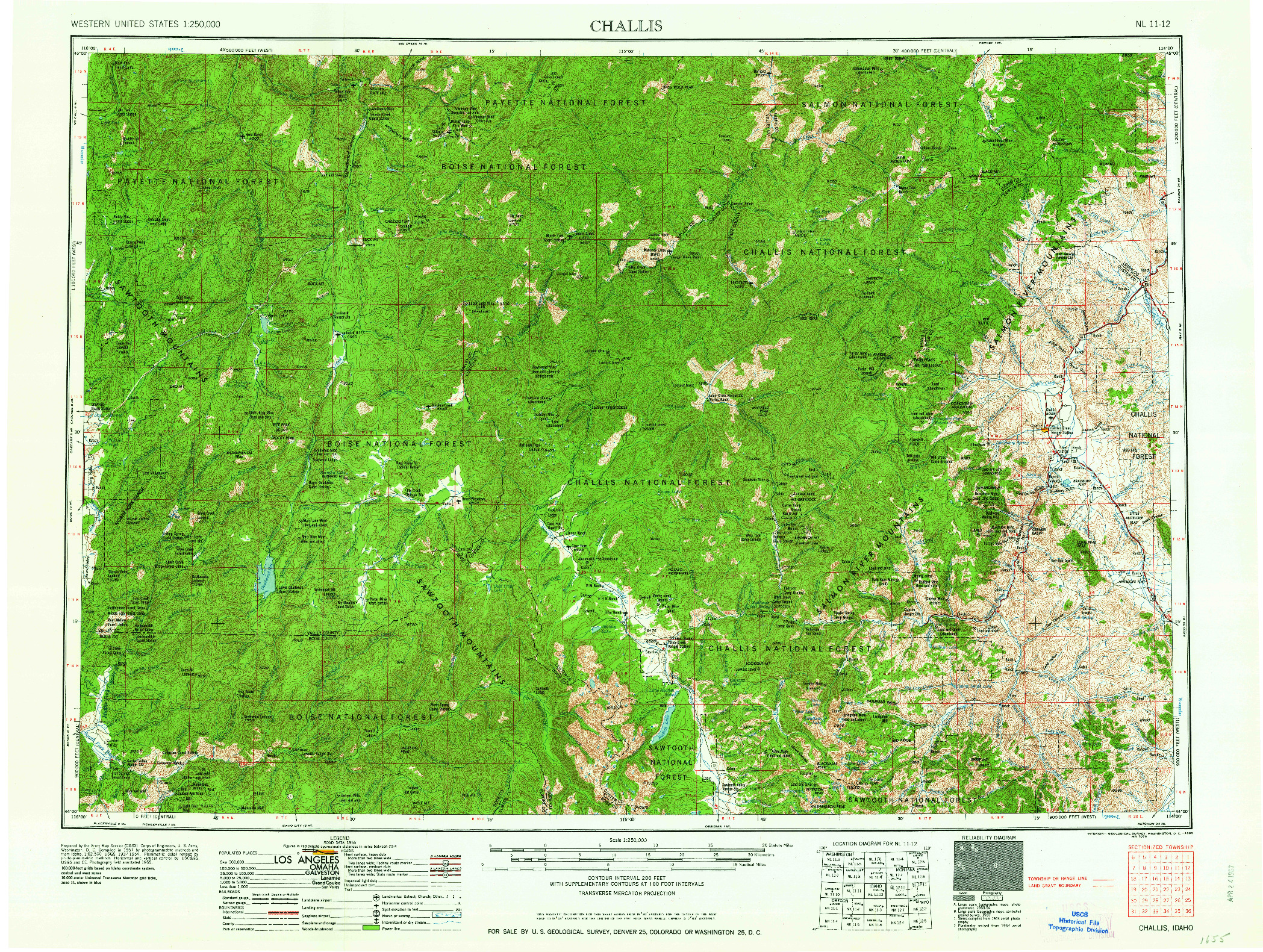 USGS 1:250000-SCALE QUADRANGLE FOR CHALLIS, ID 1963