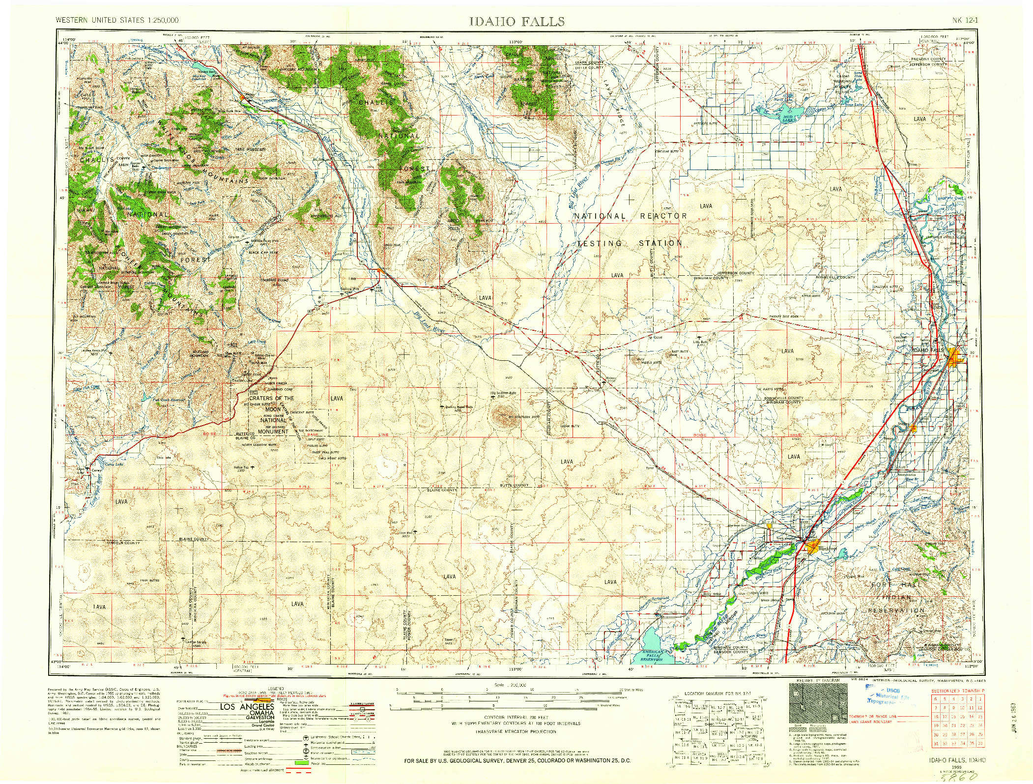 USGS 1:250000-SCALE QUADRANGLE FOR IDAHO FALLS, ID 1955