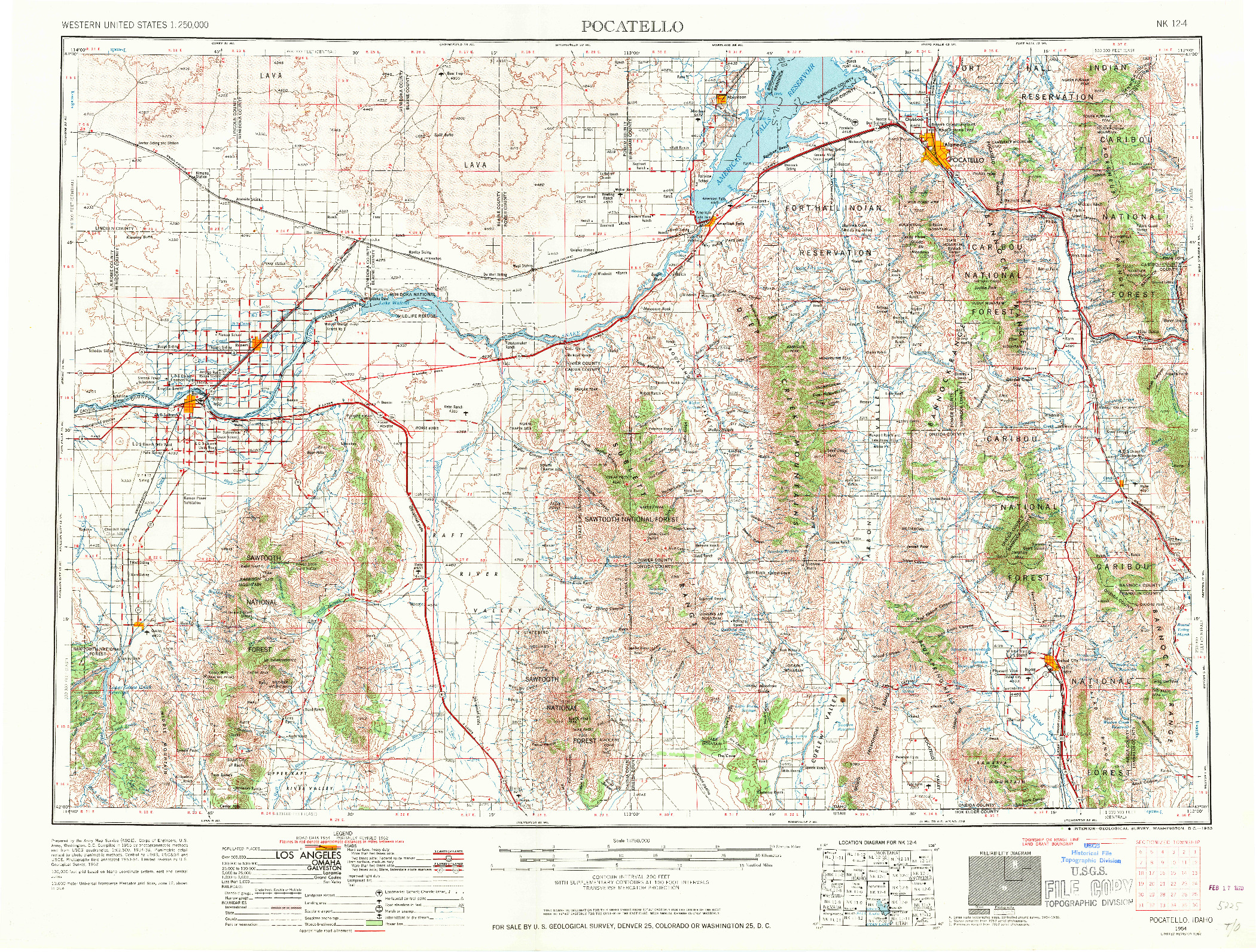 USGS 1:250000-SCALE QUADRANGLE FOR POCATELLO, ID 1954