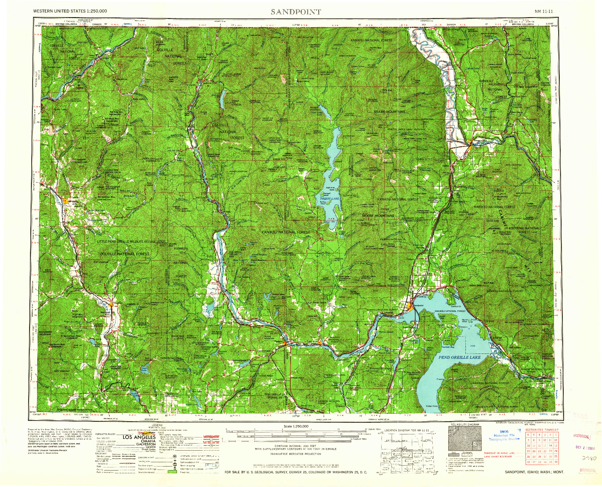USGS 1:250000-SCALE QUADRANGLE FOR SANDPOINT, ID 1963