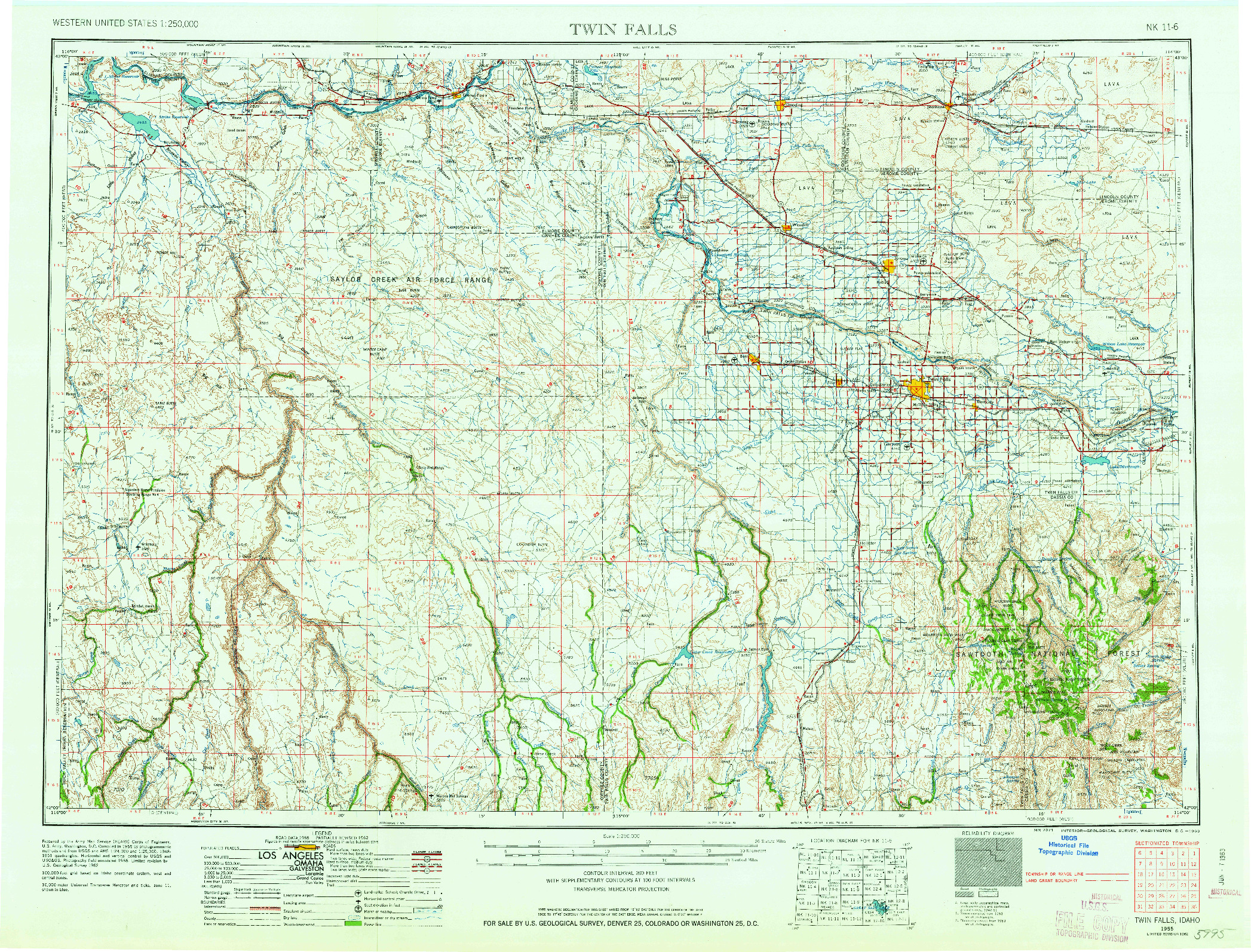 USGS 1:250000-SCALE QUADRANGLE FOR TWIN FALLS, ID 1955