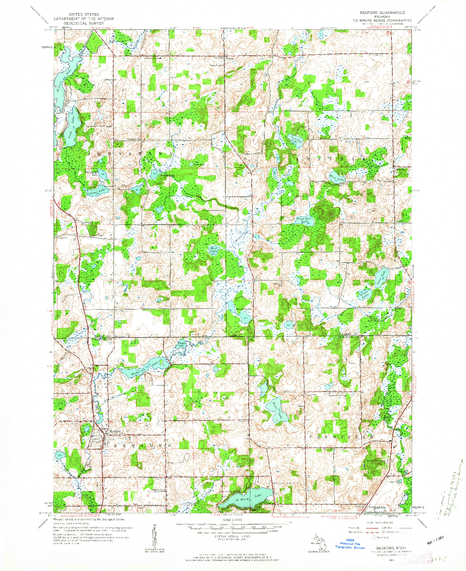 USGS 1:24000-SCALE QUADRANGLE FOR BEDFORD, MI 1961