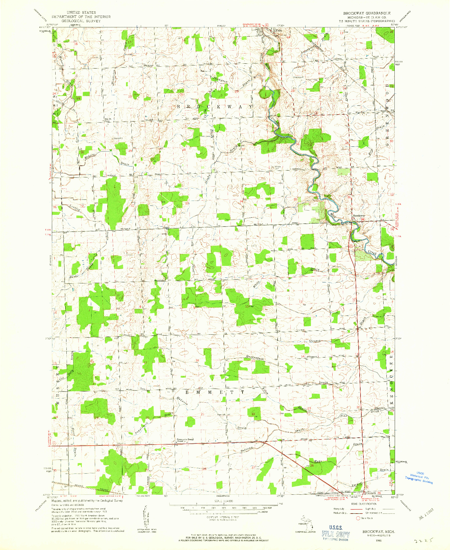 USGS 1:24000-SCALE QUADRANGLE FOR BROCKWAY, MI 1961