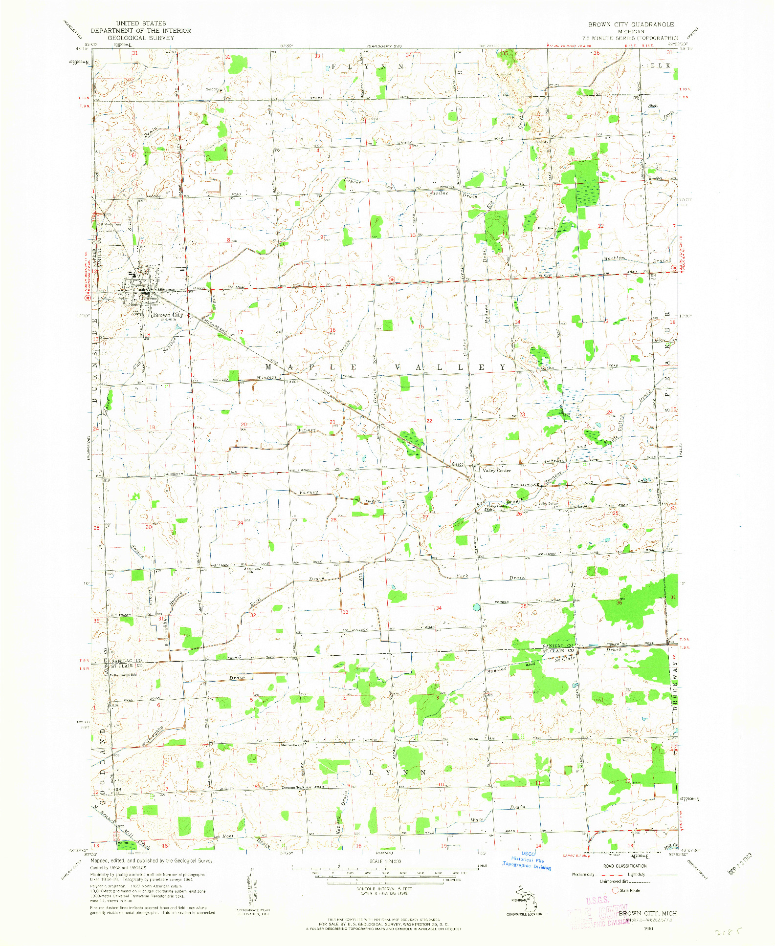 USGS 1:24000-SCALE QUADRANGLE FOR BROWN CITY, MI 1961